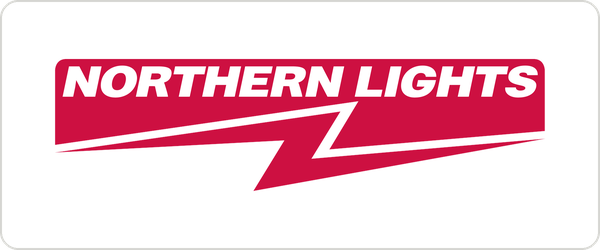 Northern Lights logo with bold white text and a stylized red lightning bolt on a red background.