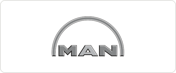 MAN logo with a curved line above and below the word