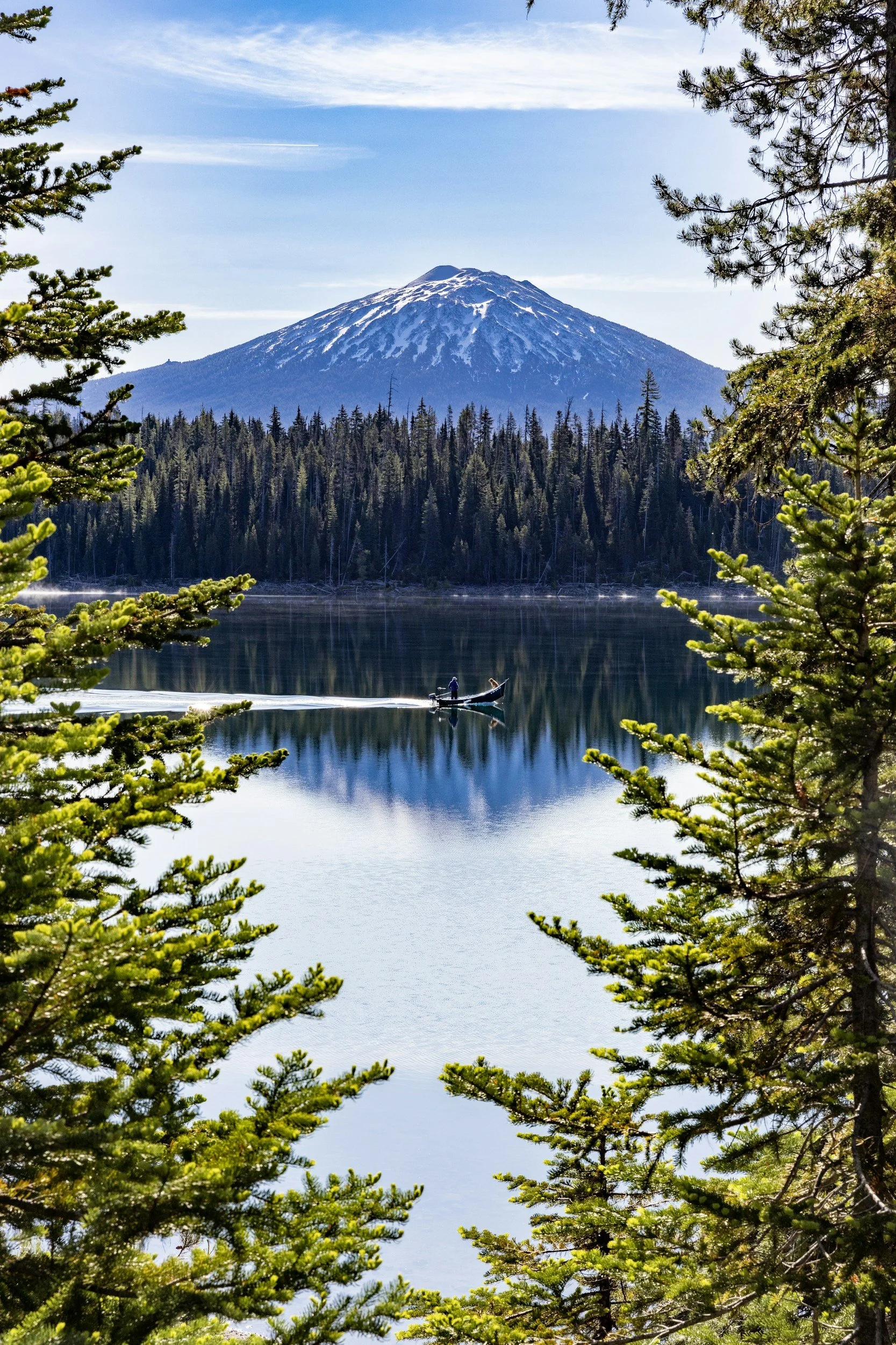 Mount Bachelor with river foreground in