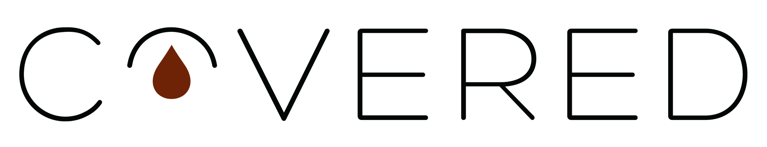 COVERED logo with a teardrop shape in brown in the center