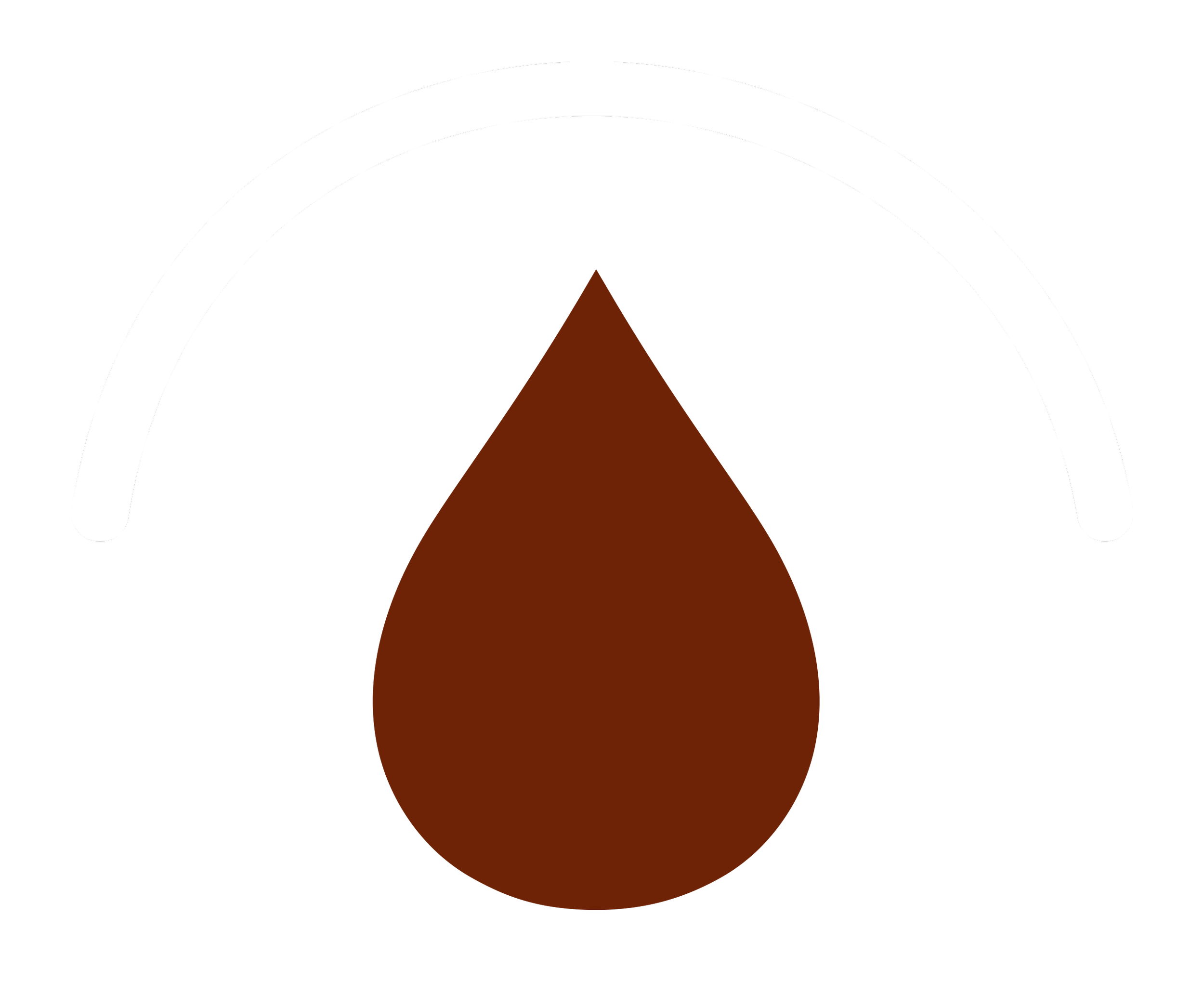 Black background with a brown pine cone-shaped object in the center, white curved lines above it, and a larger white curved line surrounding the top.