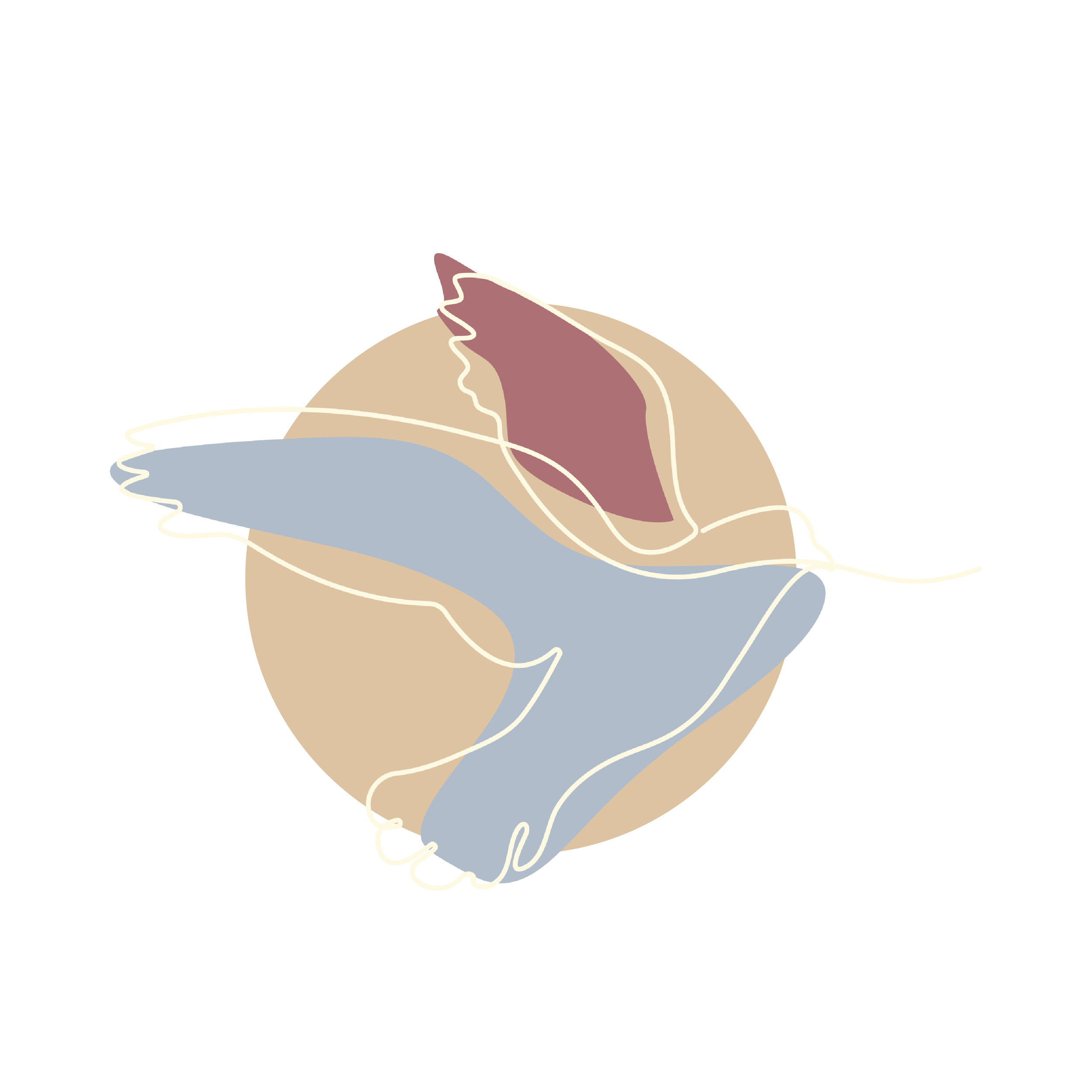 Illustration of a handshake with layered, abstract shapes in neutral tones behind it.