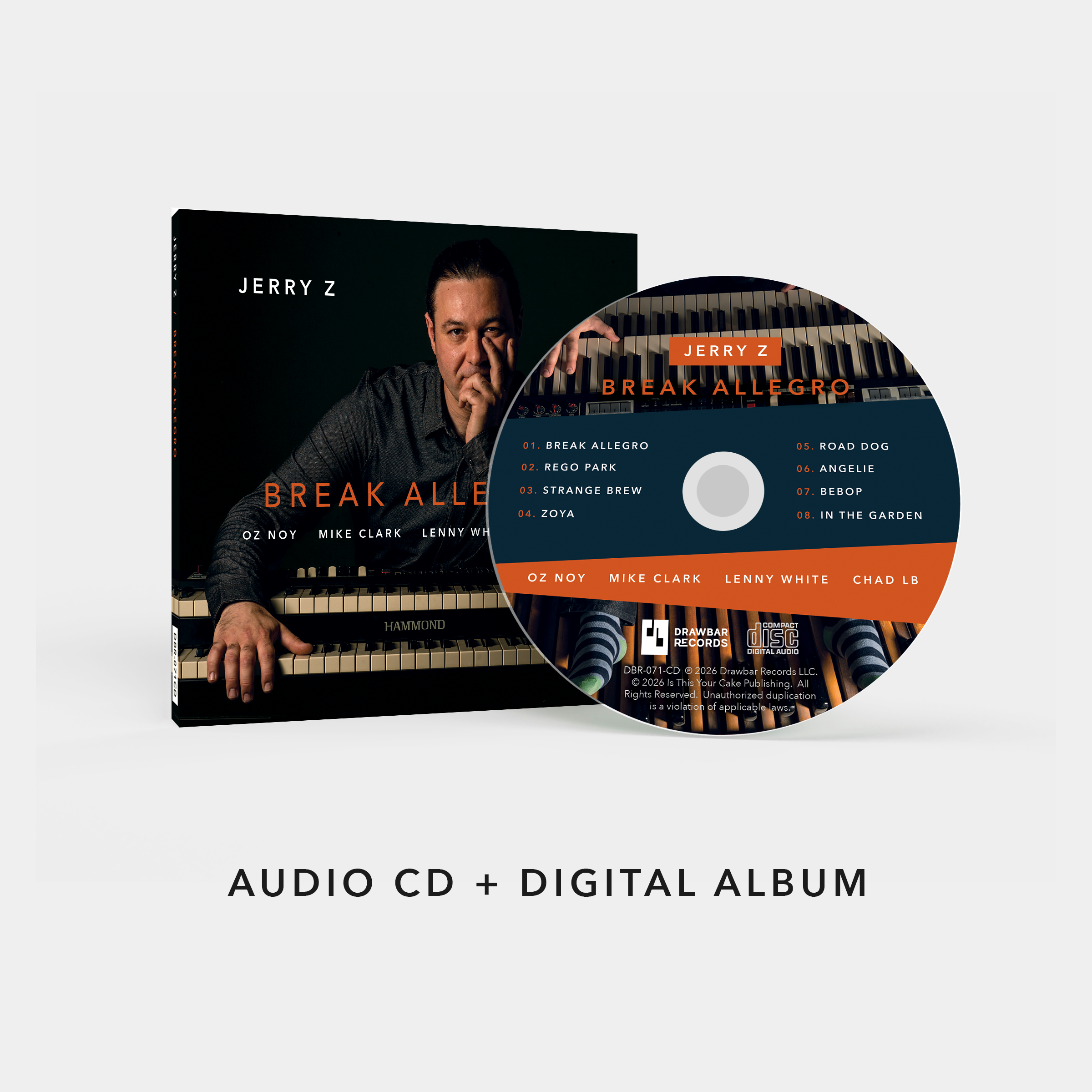 Cover of Jerry Z's audio CD + digital album 'Break Allegro' featuring Oz Noy, Mike Clark, Lenny White and Chad LB.