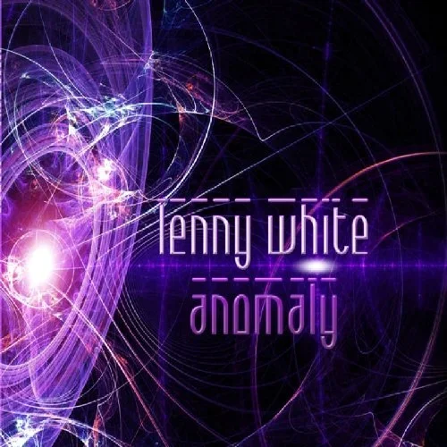 Album cover art for ''Anomaly'' by Lenny White, featuring abstract purple and white light streaks and digital effects.