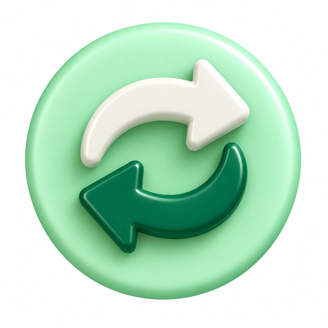 A green circular button with two curved arrows, one white pointing clockwise and one dark green pointing counterclockwise.