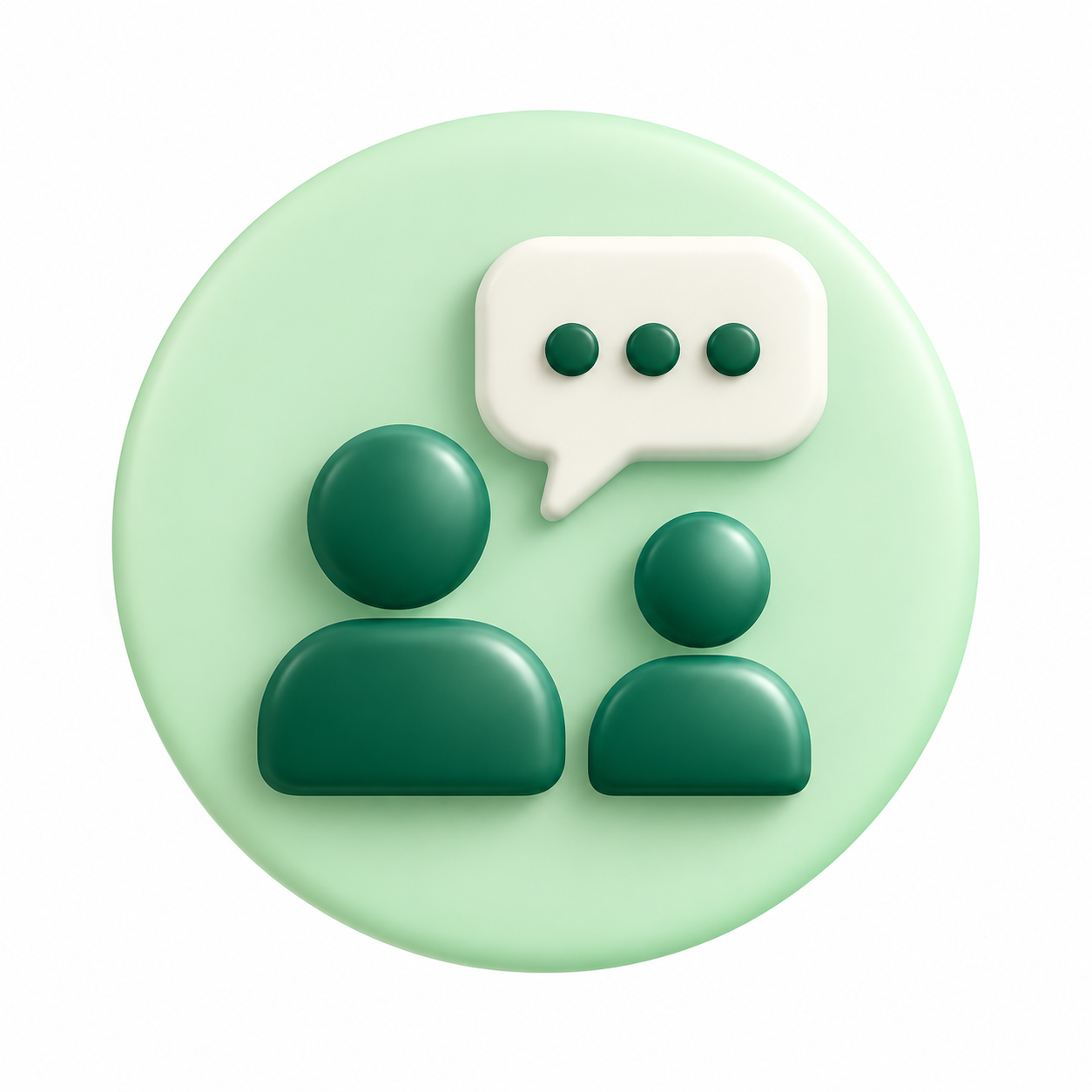 Green circular button with two person icons and a speech bubble with three dots, representing conversation or chat.