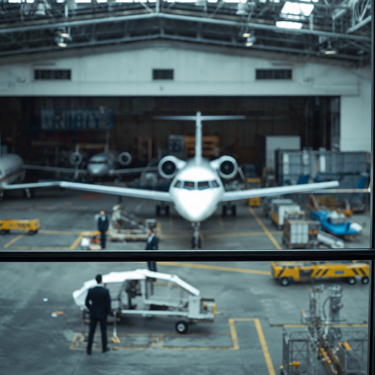 Aviation executive overlooking a business jet