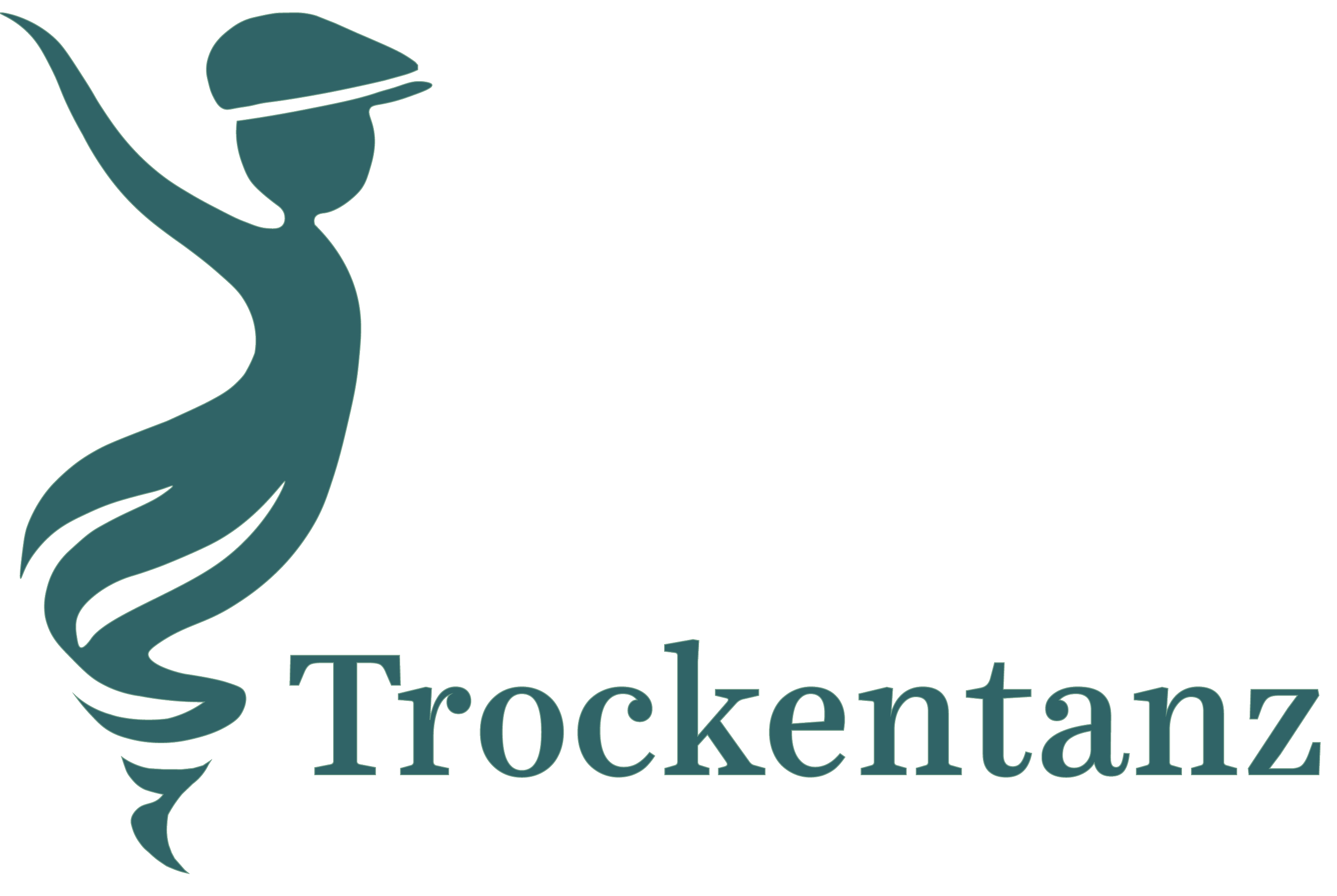 Türkisfarbenes Logo mit stilisiertem Vogel und dem Schriftzug „Trocken­tanz“