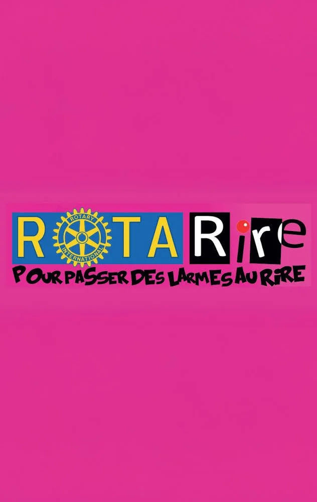 Logo de Rotary avec le slogan "Pour passer des larmes au rire" sur fond rose