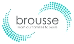 Brousse logo with circular dotted design and tagline 'from our families to yours'.