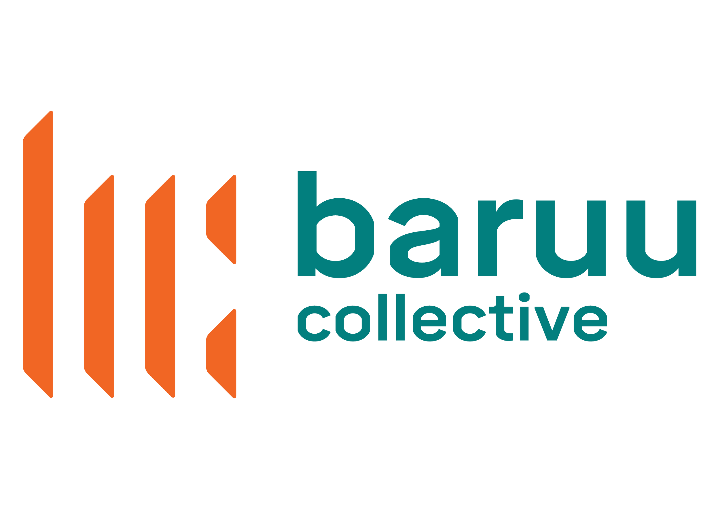 A logo with orange arrows pointing to the right and the words 'haru collective' in teal text.