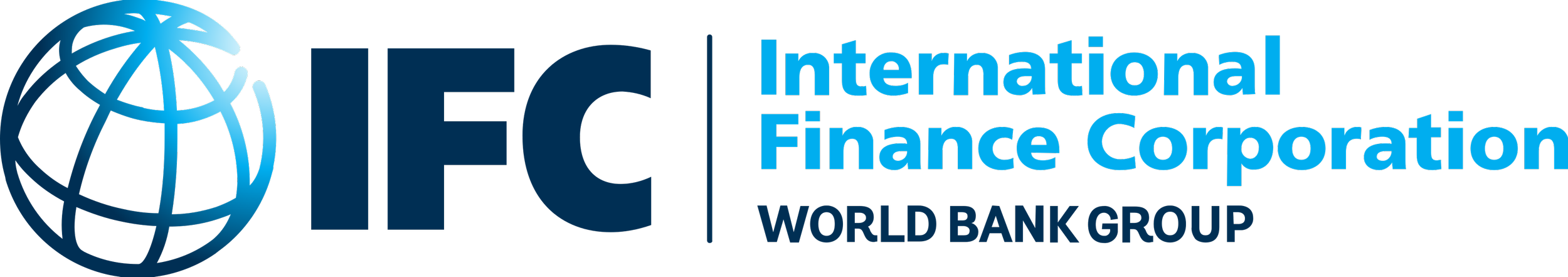 Logo of the International Finance Corporation, part of the World Bank Group, featuring a blue globe with grid lines and the acronym IFC in bold blue letters.