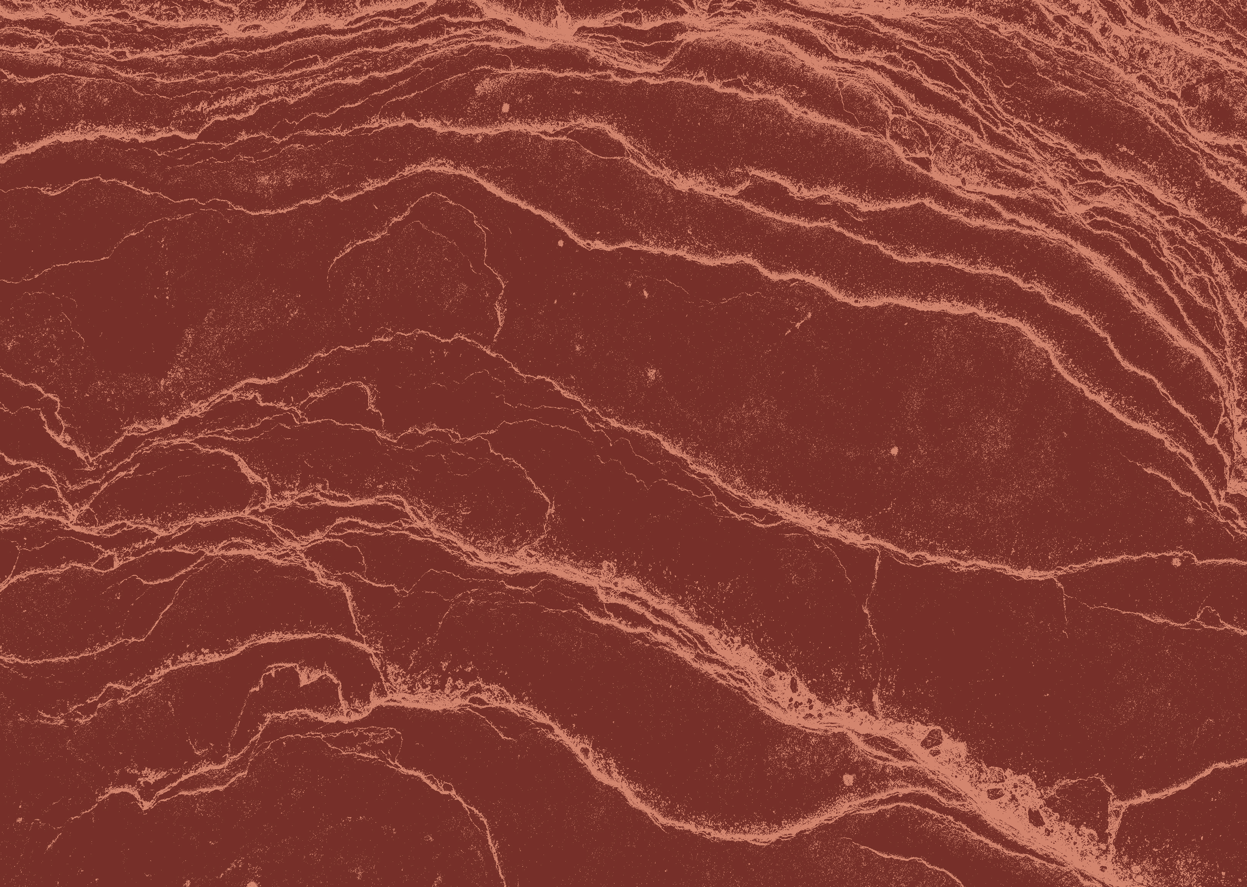 Close-up view of reddish-brown and tan ripples and cracks in a desert landscape or rock formation.