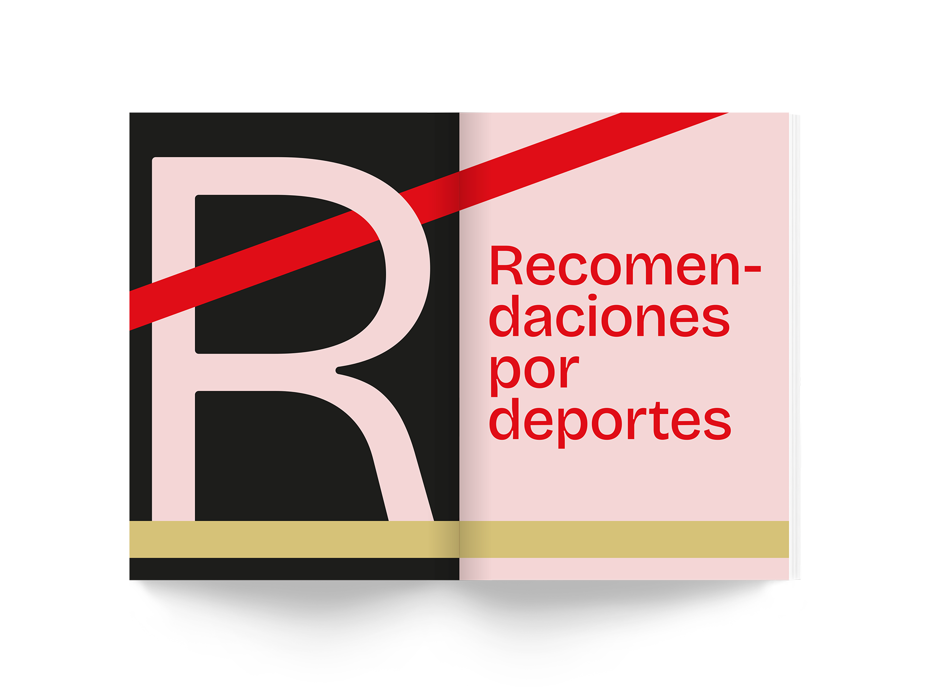 Portada de libro con diseño moderno, letras en rosa y rojo, que dice 'Recomendaciones por deportistas'.