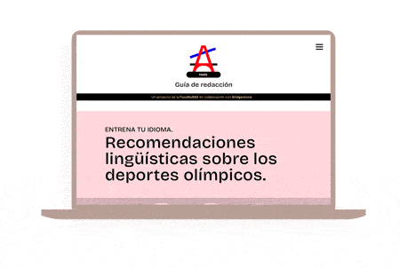 Pantalla de computadora con una página web titulada 'Guía de redacción', que incluye la sección 'Recomendaciones lingüísticas sobre los deportes olímpicos'.