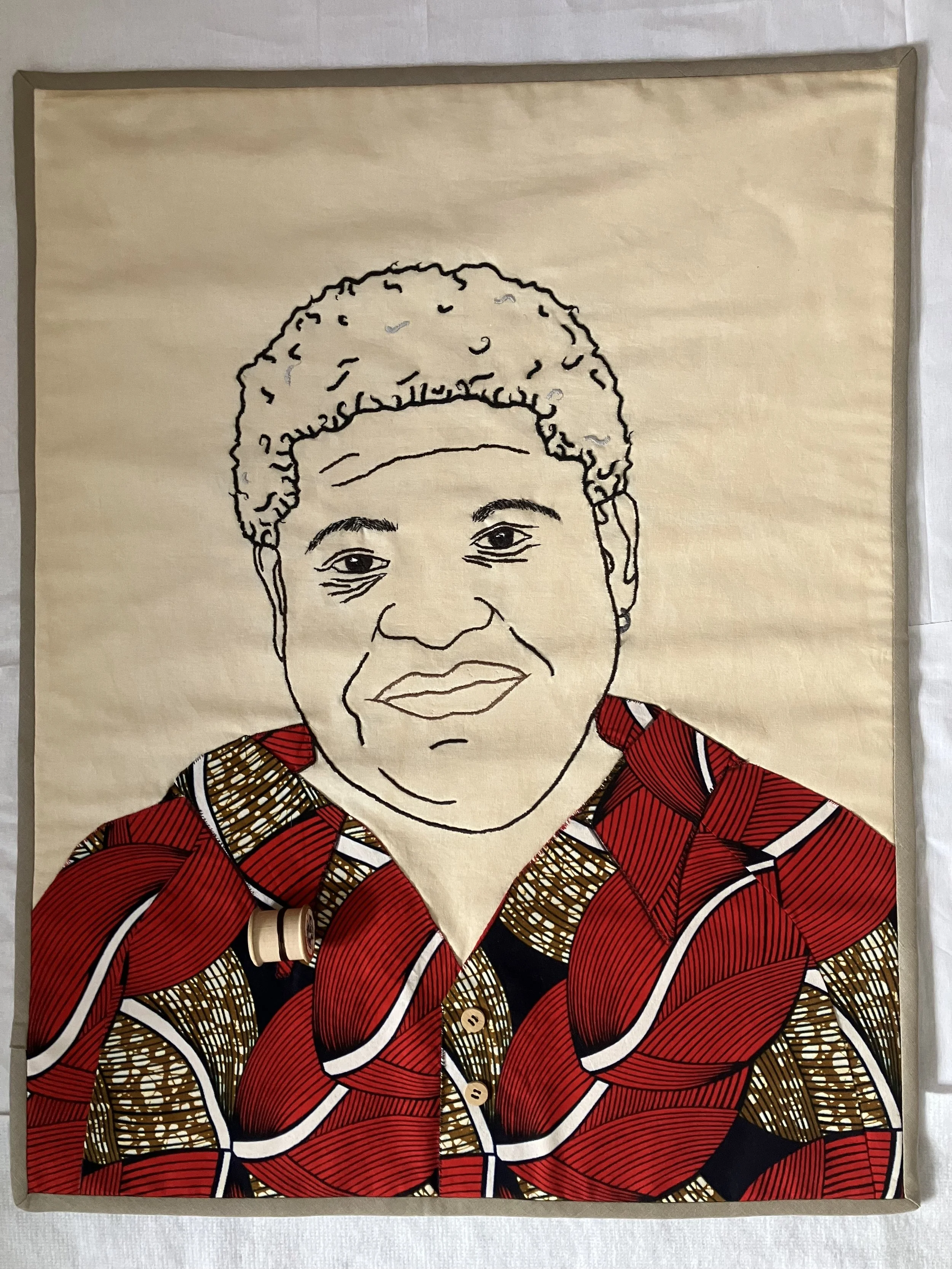 Oh what a lovely precious dream, 2025, hand embroidery and appliqué on coffee stained cotton, quilt - 55cm x 88cm