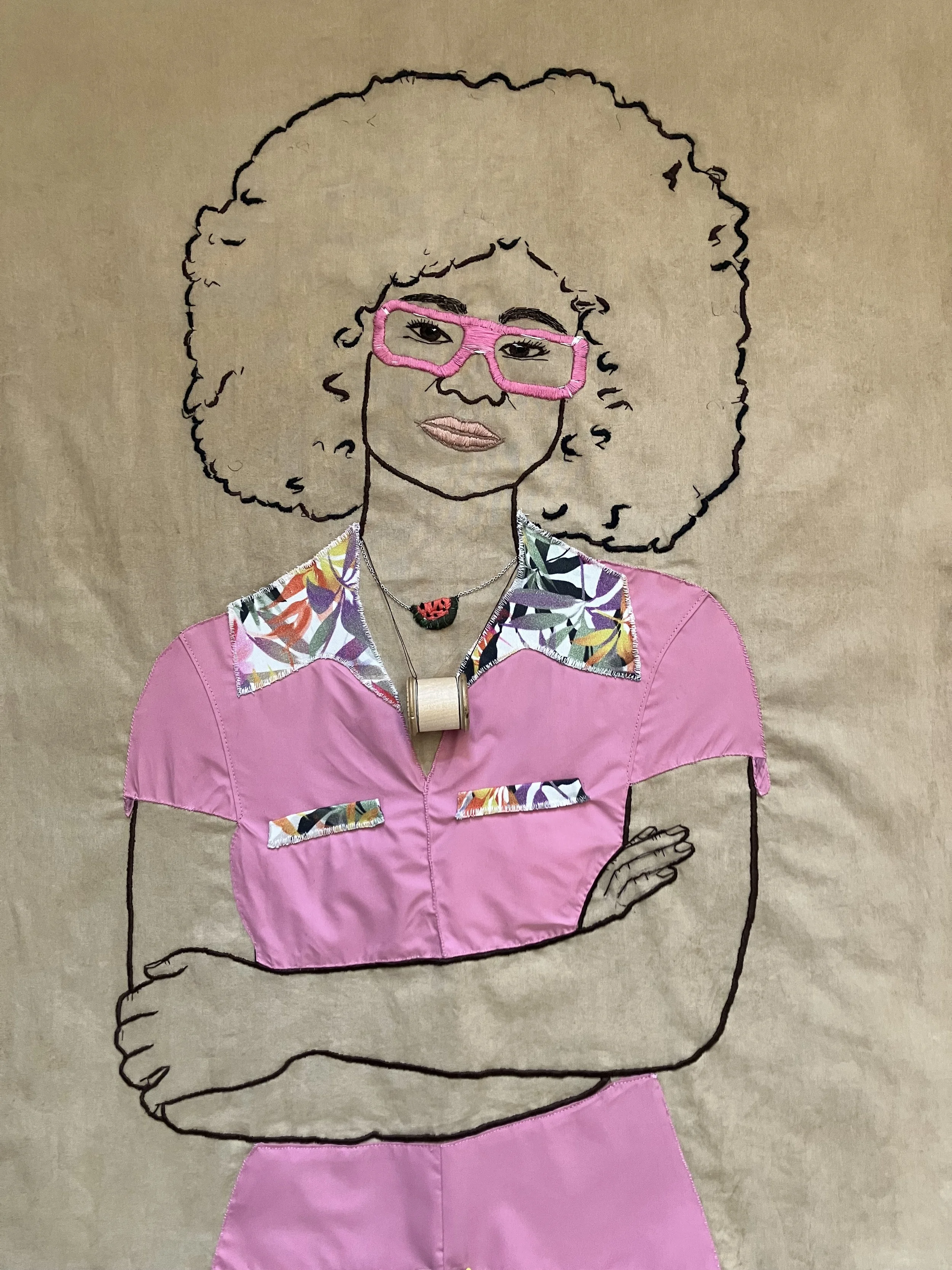 Soul rebel, 2026, hand embroidery and appliqué on coffee stained cotton, quilt -  60 x 76cm