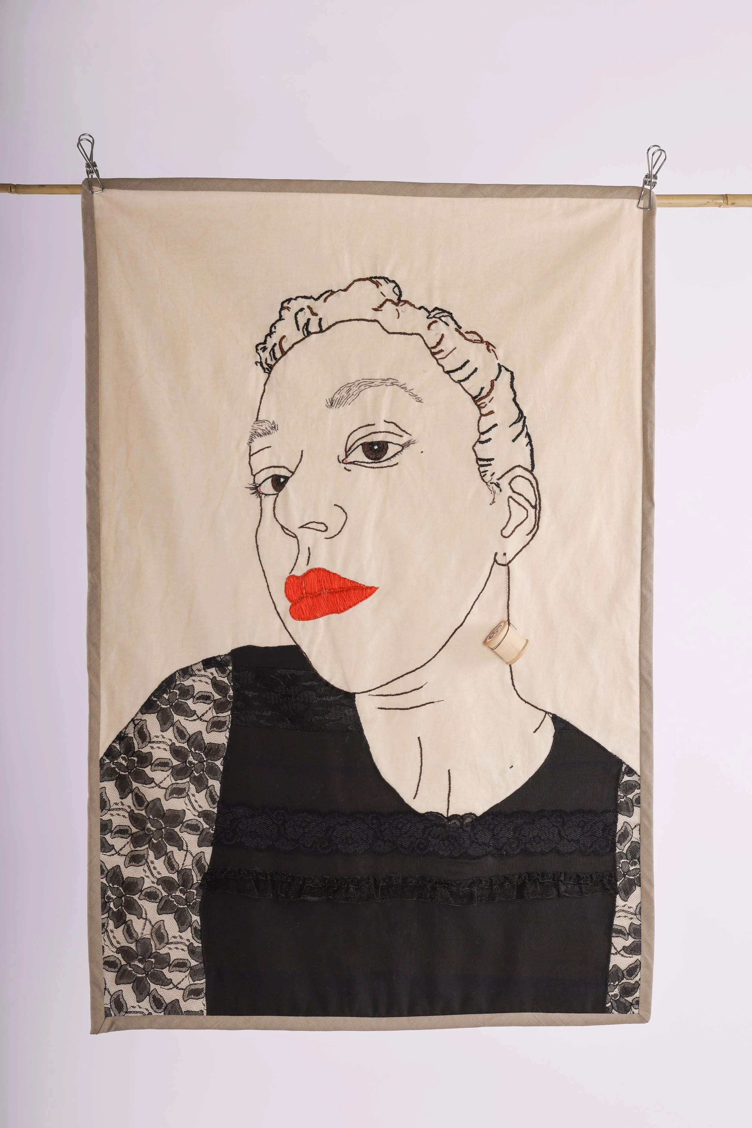 Warm mid-brown, 2024, hand embroidery and appliqué on coffee stained coffee, quilt - 57 x 85cm