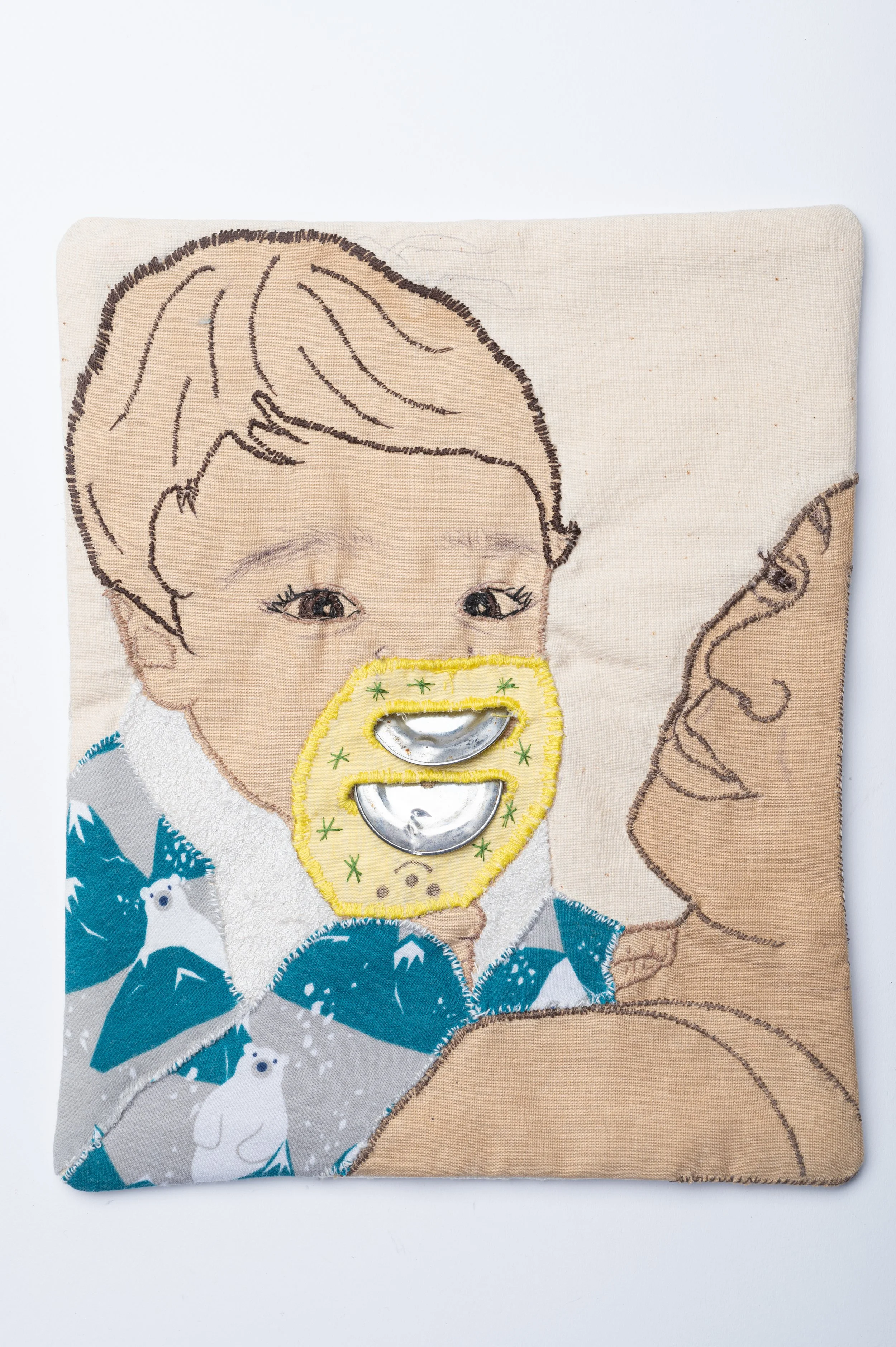 Title - Musical Instrument, 2023, hand embroidery and appliqué on coffee stained cotton, quilt