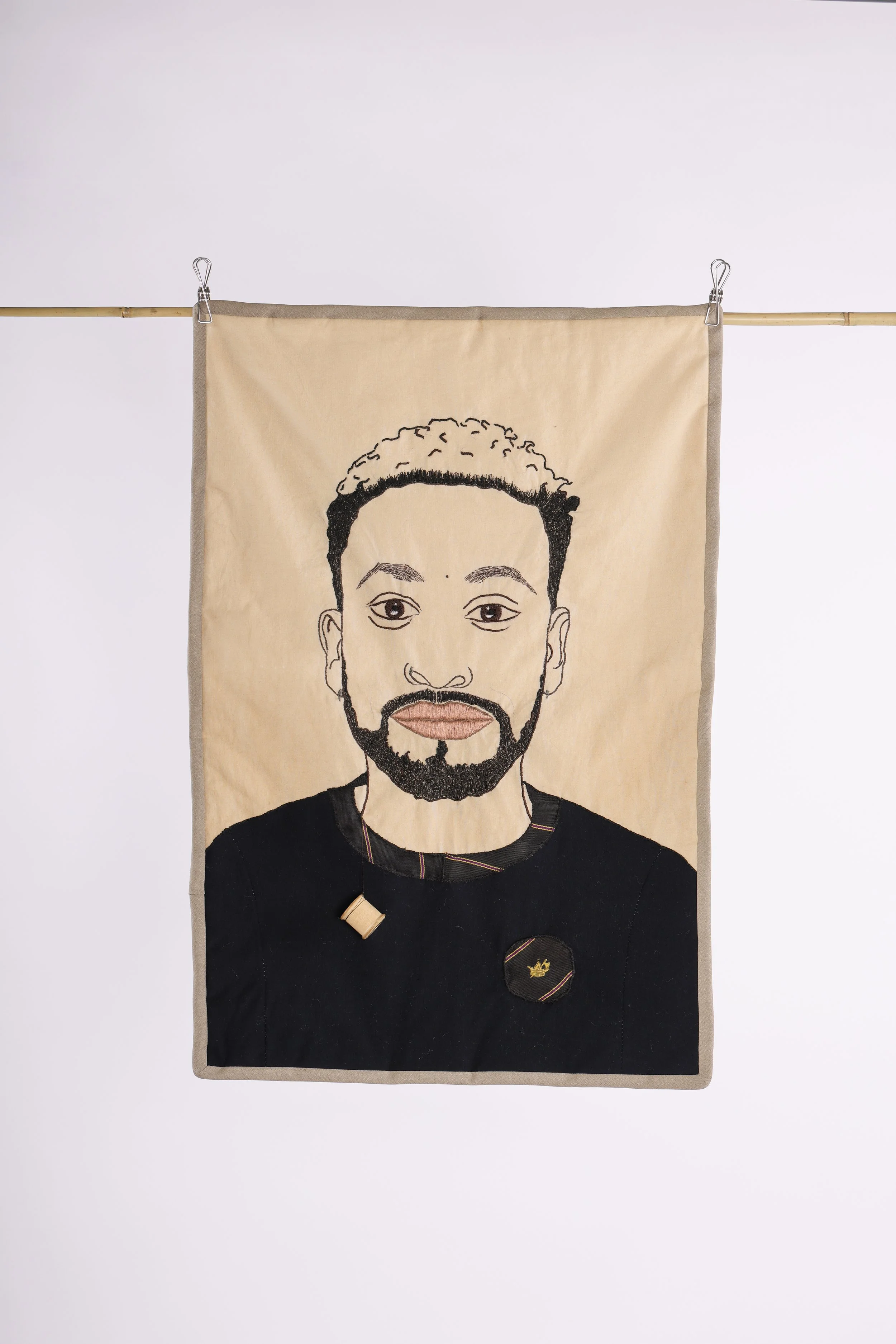 You have worked on being patient, 2025, hand embroidery and appliqué on coffee stained cotton, quilt - 52 x 77cm
