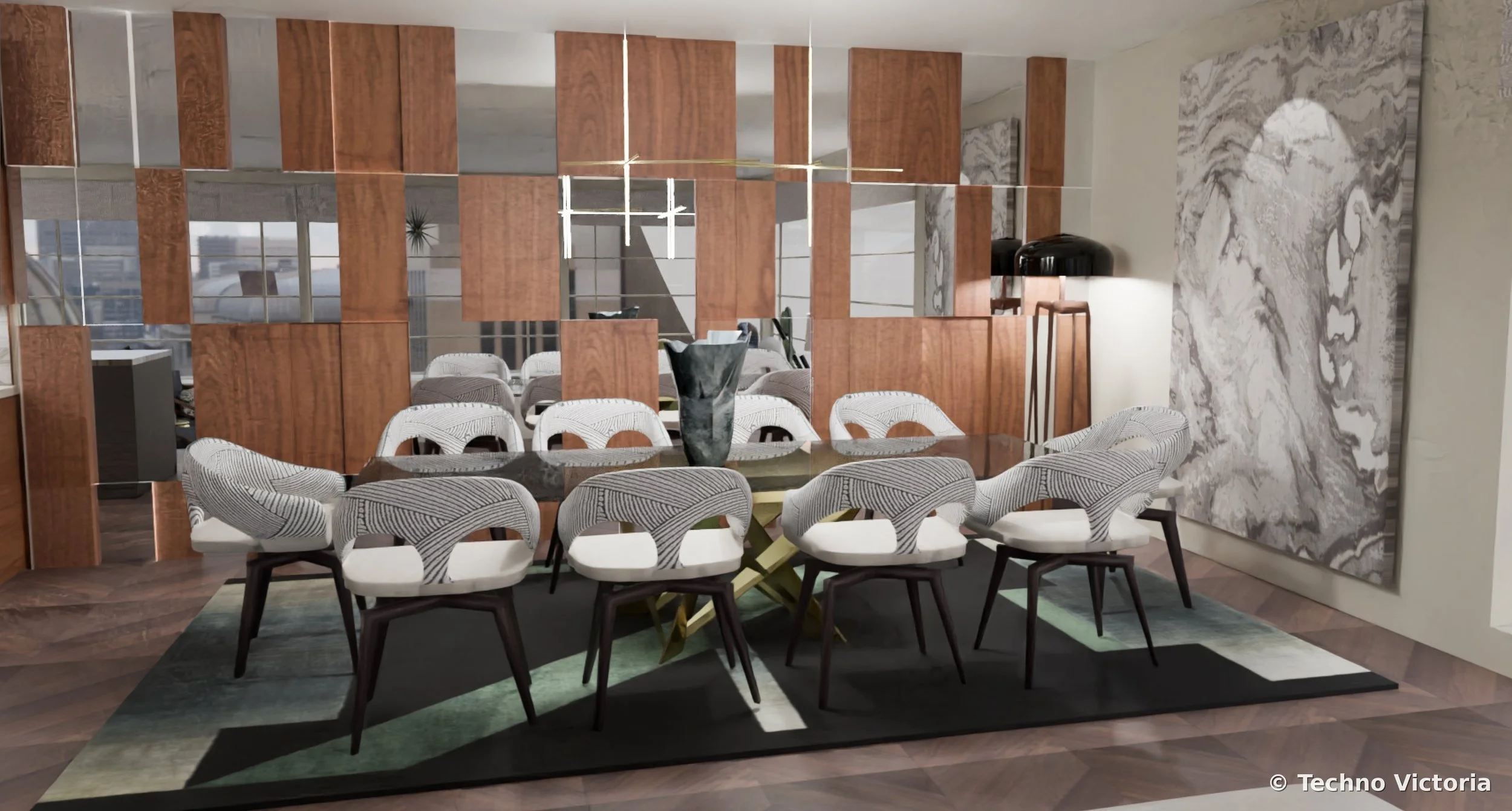 3d render dining area riverside view apartment 
