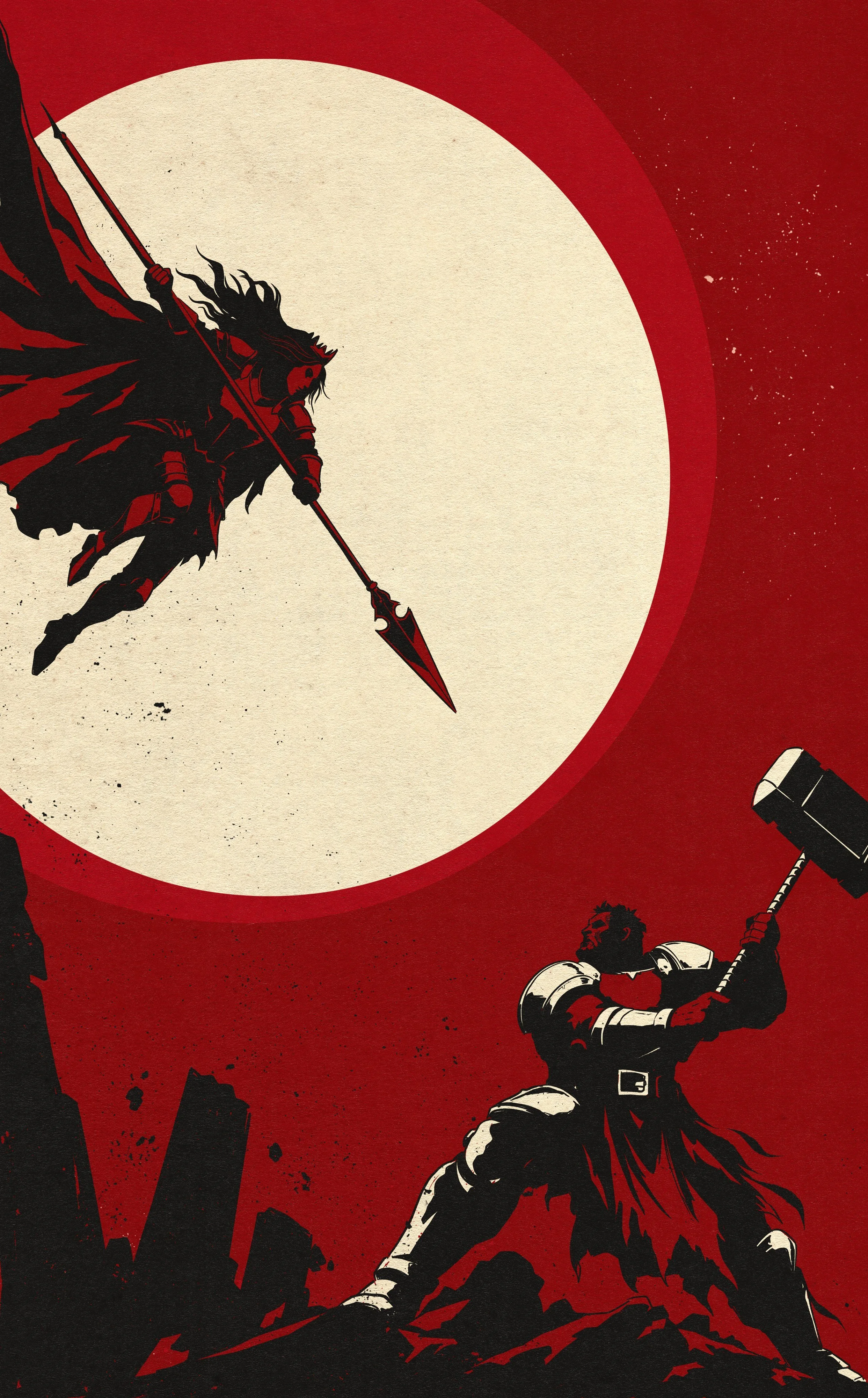 Incursions artwork: a warrior leaps beneath a blood-red moon.