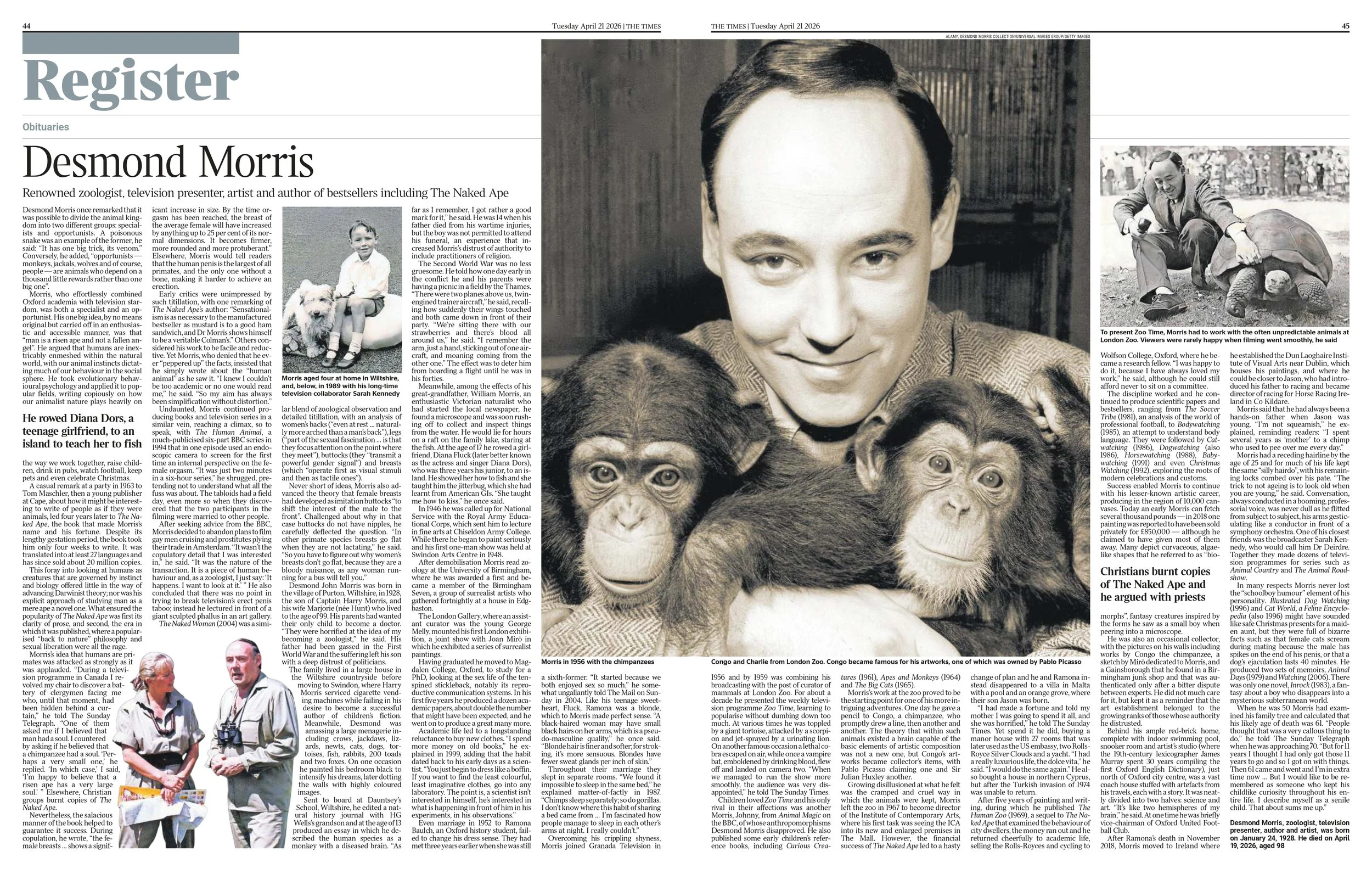 Desmond Morris, The Times, April 21 2026