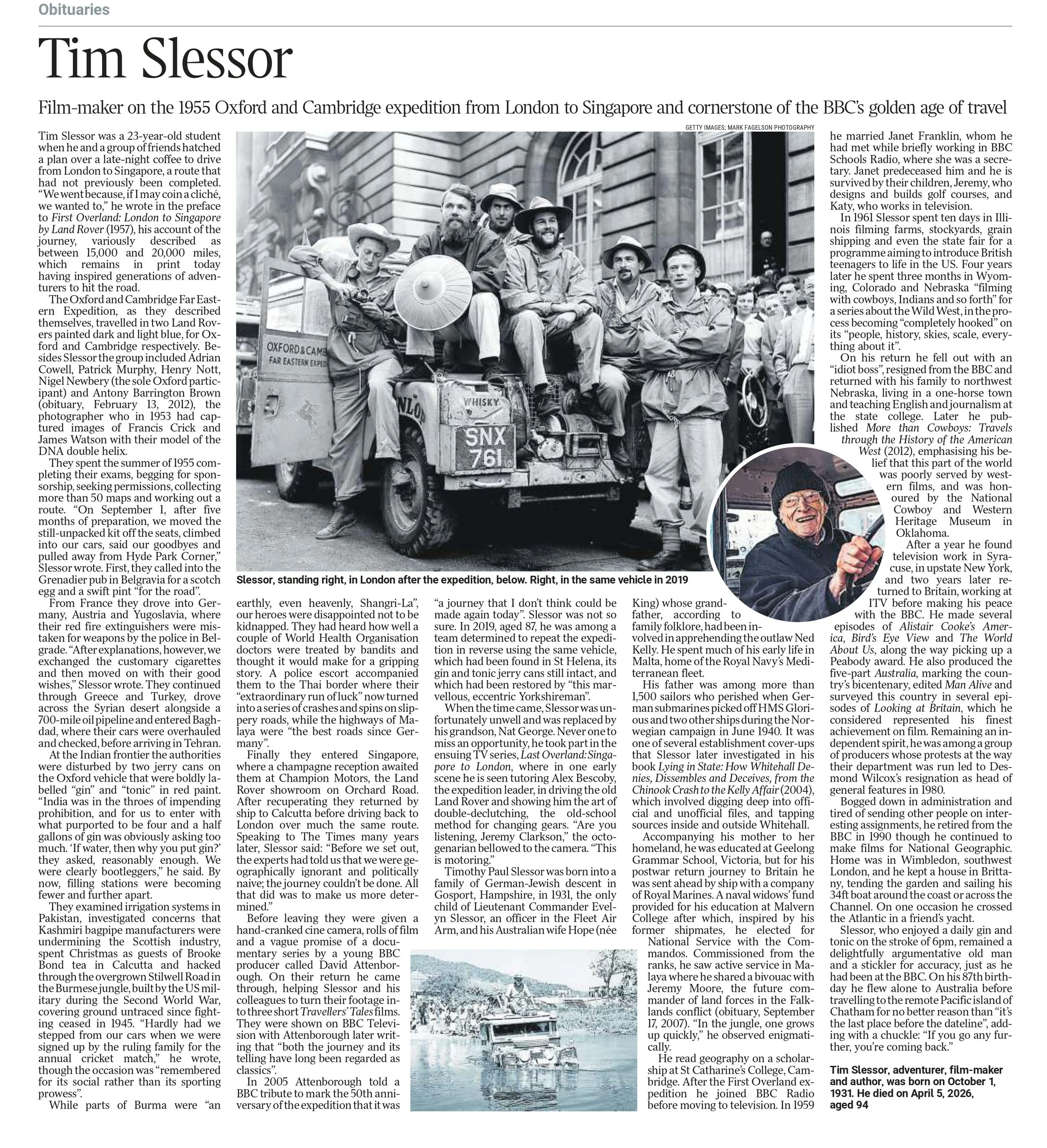 Tim Slessor, The Times, May 28 2026