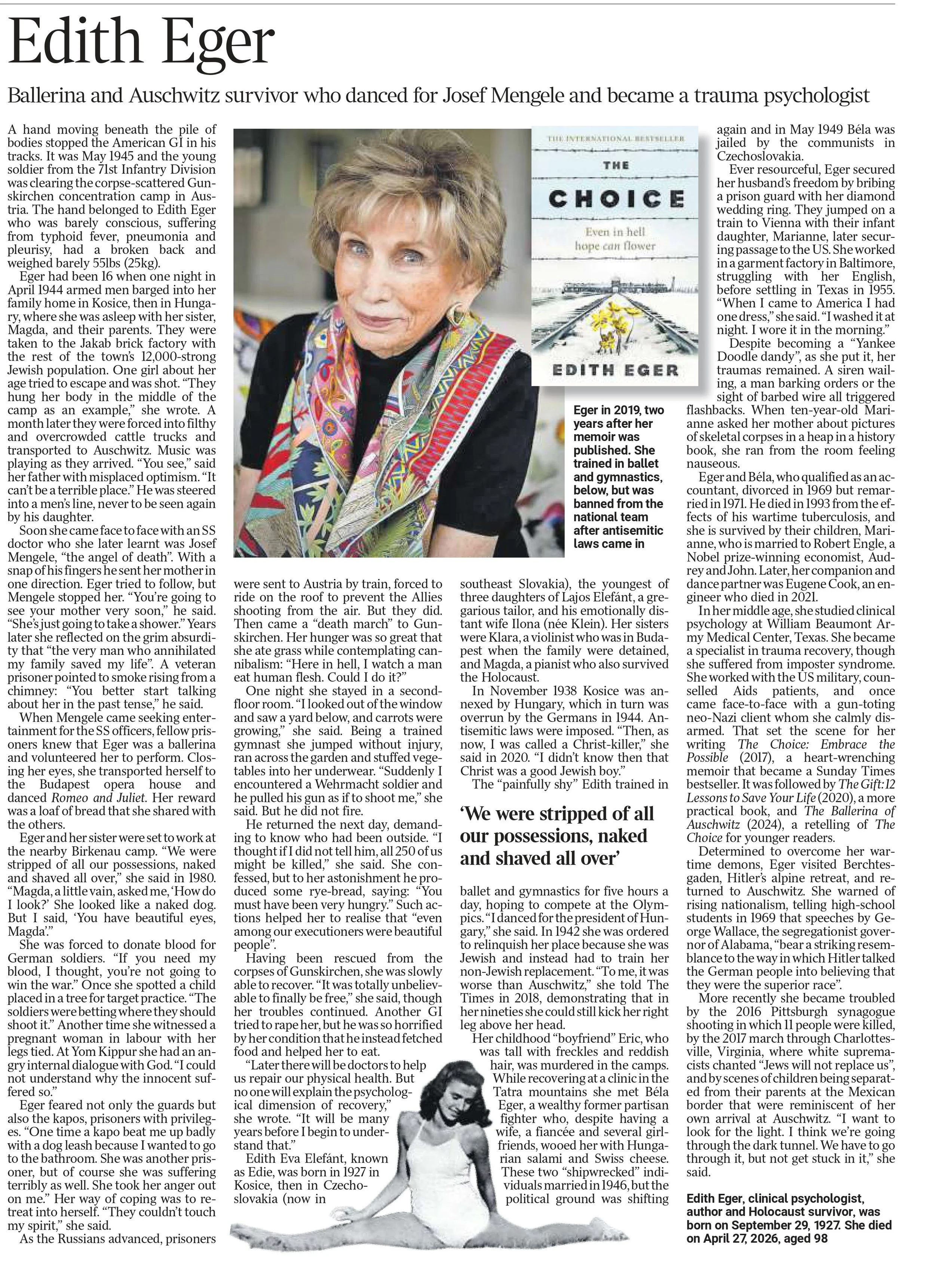 Edith Eger, The Times May 2 2026