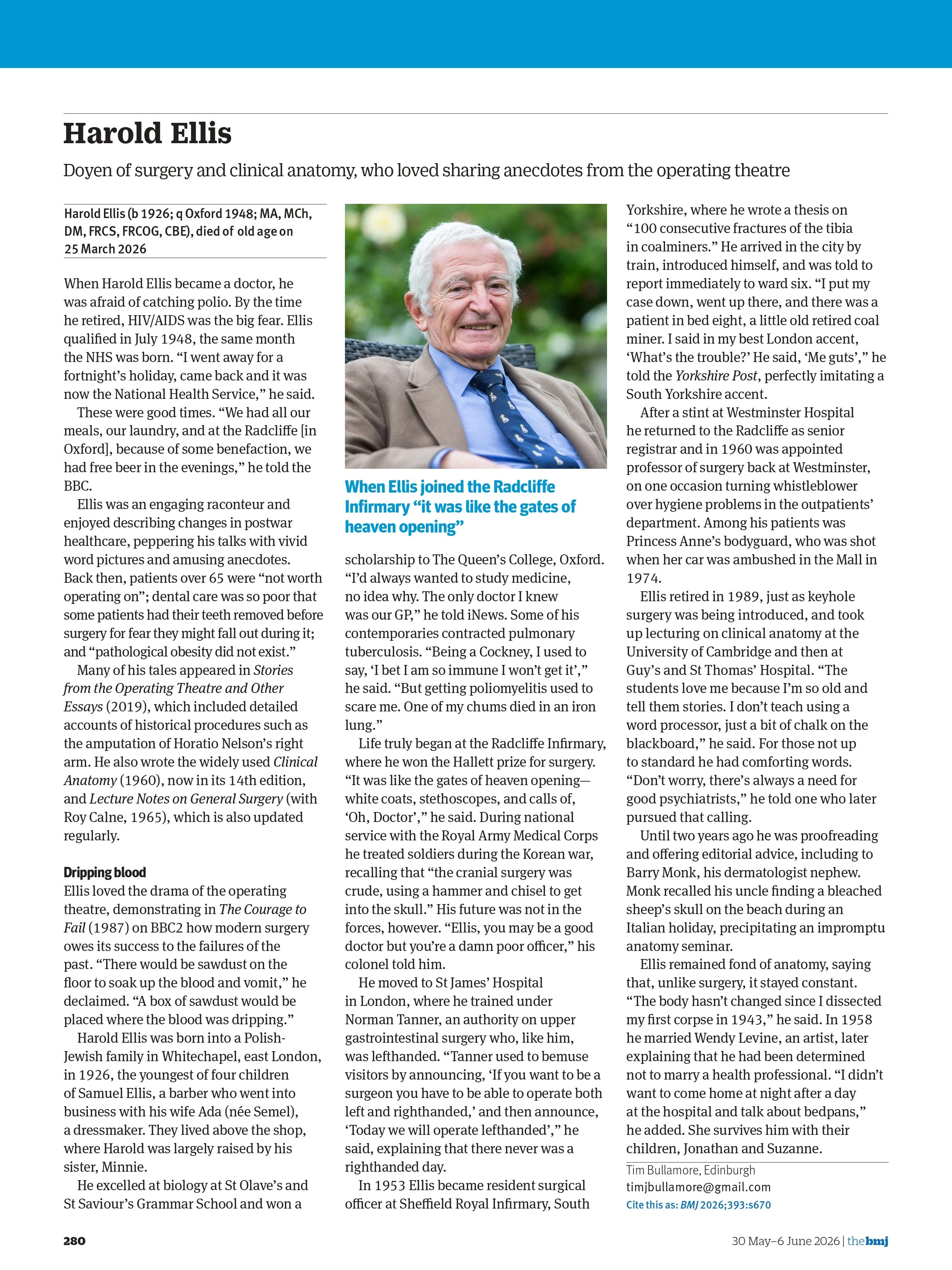 Harold Ellis, BMJ, May 30 2026