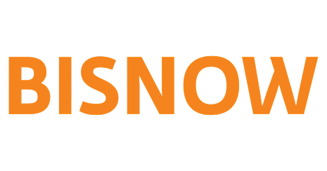 BISNOW logo in orange text on a black background.