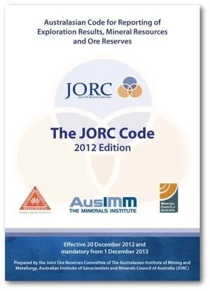 Cover page of the 2012 edition of the JORC Code for reporting exploration, mineral resources, and ore reserves, published by the Australasian Code for Reporting of Exploration Results, Mineral Resources and Ore Reserves.