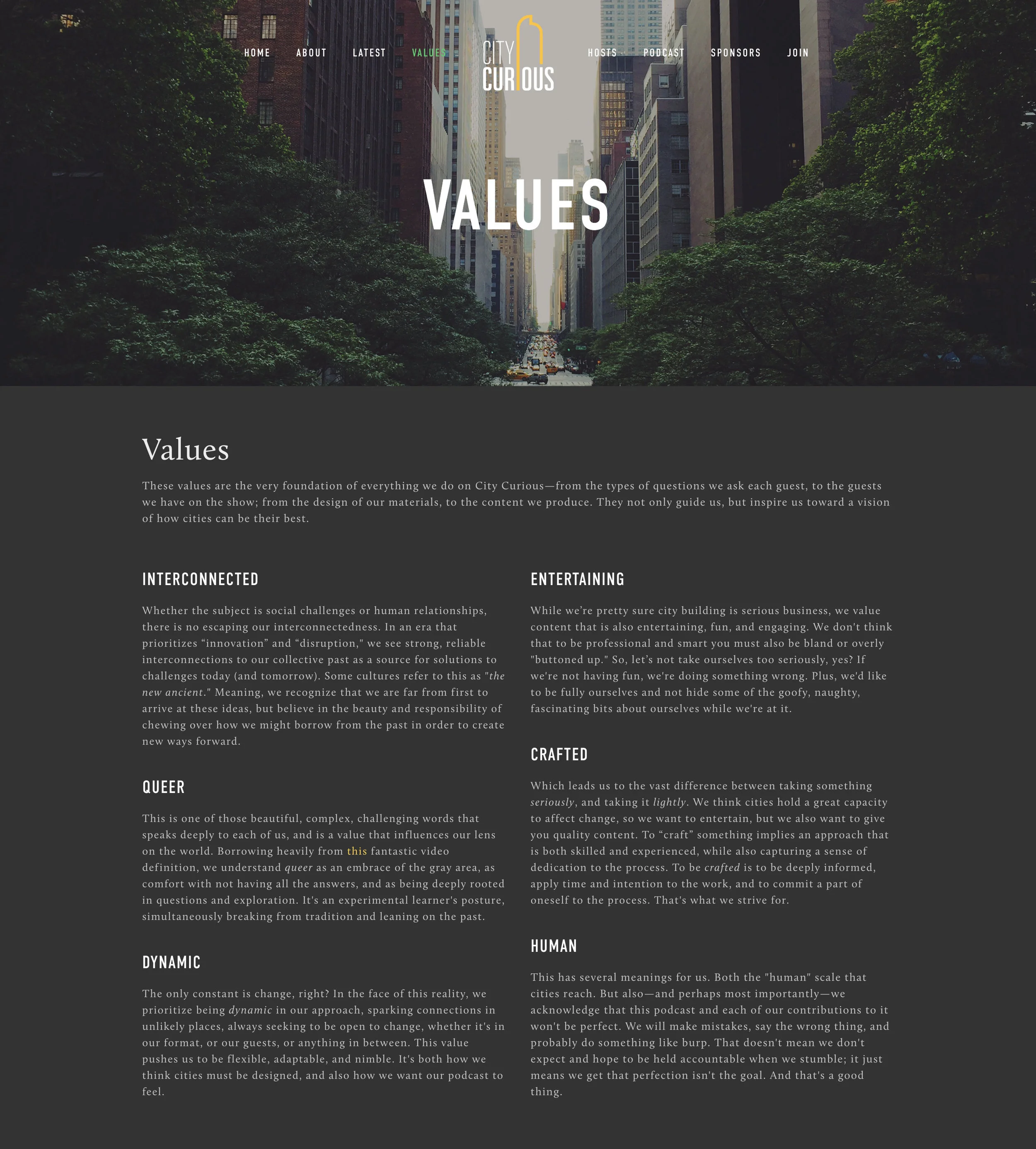 City Curious Values