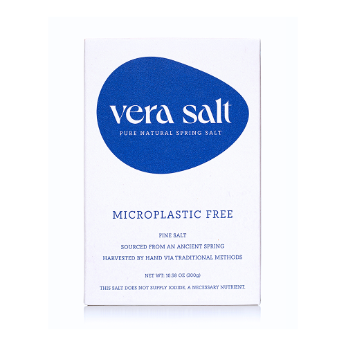 An image of the Vera Salt package — a white and blue vertical box on a white background.