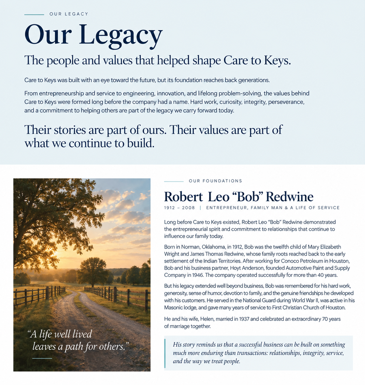 Care to Keys Our Legacy tribute honoring the family values and generations that inspired the company