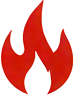A silhouette of a flame against a red background.