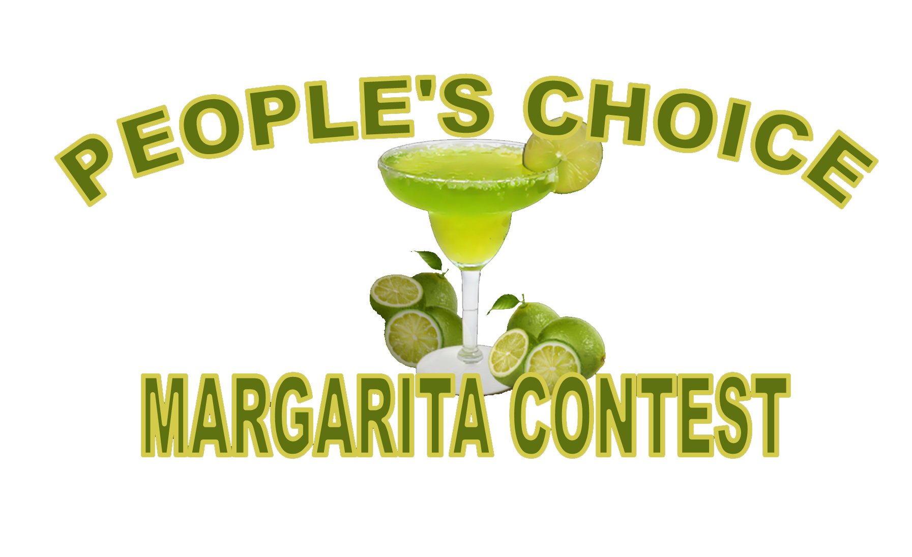Logo for the People’s Choice Margarita Contest featuring a green margarita in a stemmed glass with a lemon wedge, surrounded by slices of lime.