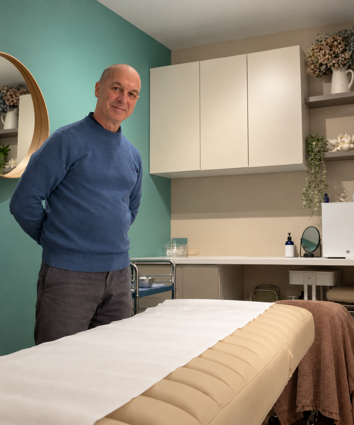 Joe Dowling in the treatment room at Joe’s Acupuncture near Henley-on-Thames.