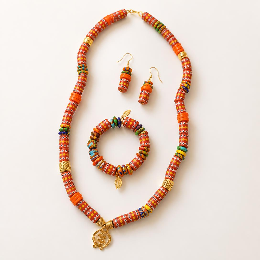 Handmade African Fashionable Beaded Jewelry Sets for Women, 3pc Necklace Bracelet Earrings Wedding Party Jewelry