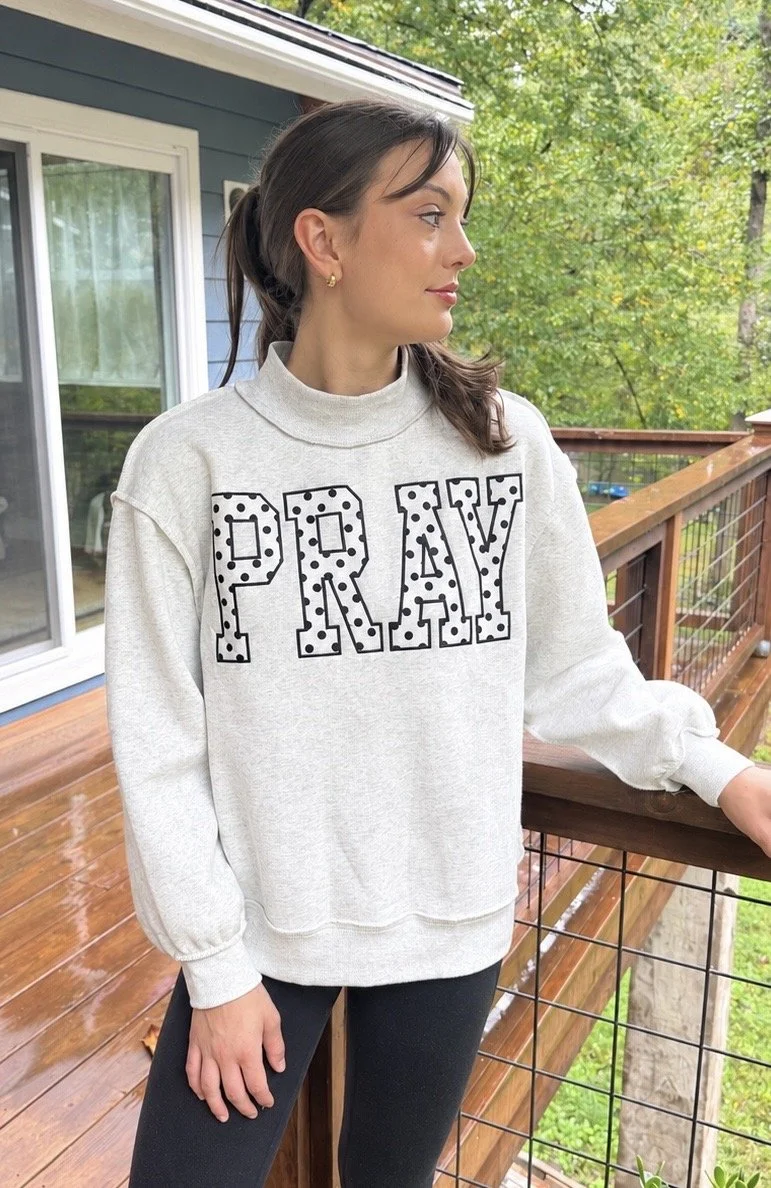 Gray PRAY Polka Dot Mock Neck