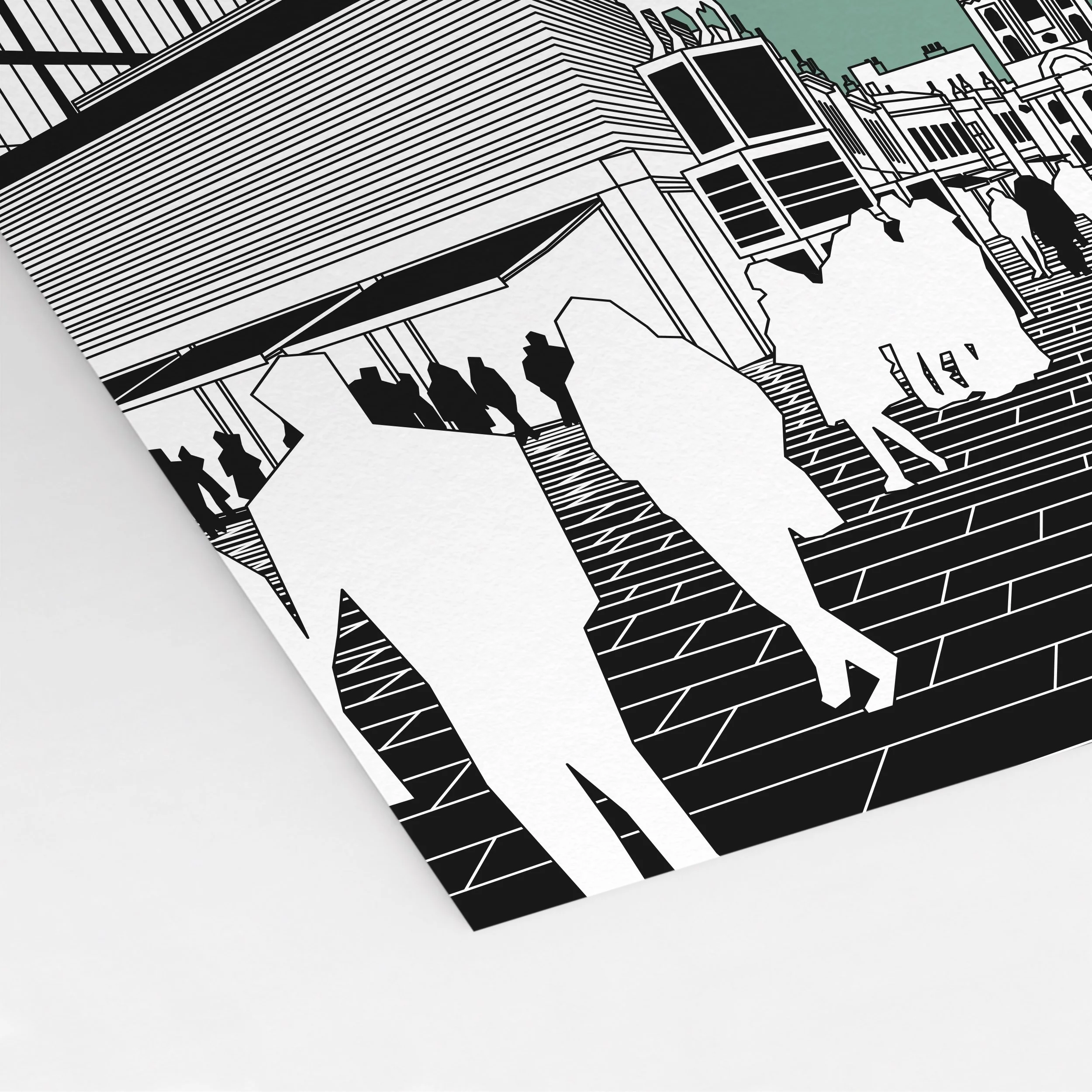 Detail of Pablo Jorge’s Spitalfields Market illustration, showing the drawing’s linework and colour.