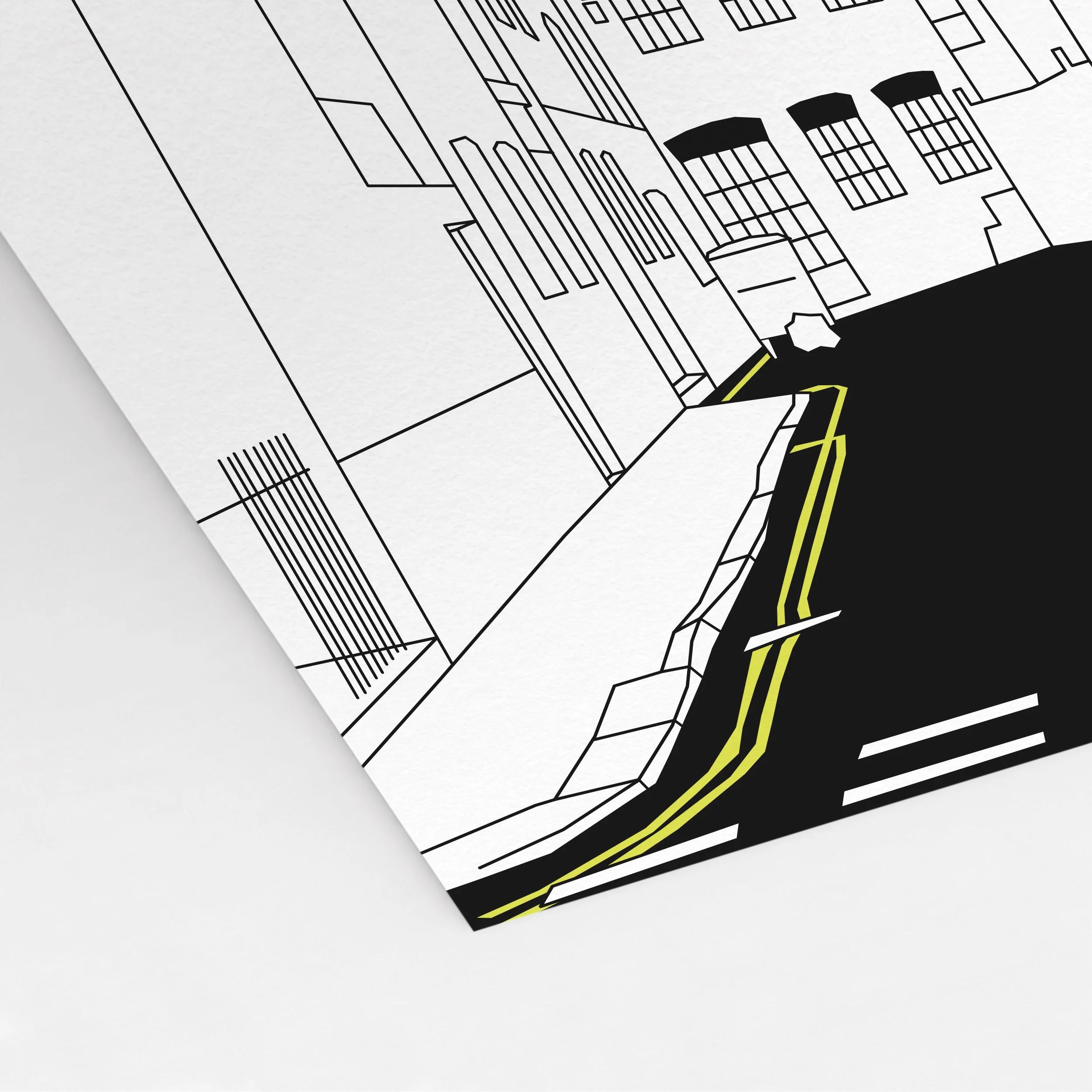 Close-up of Pablo Jorge’s Wigton Place illustration, showing architectural linework and colour.
