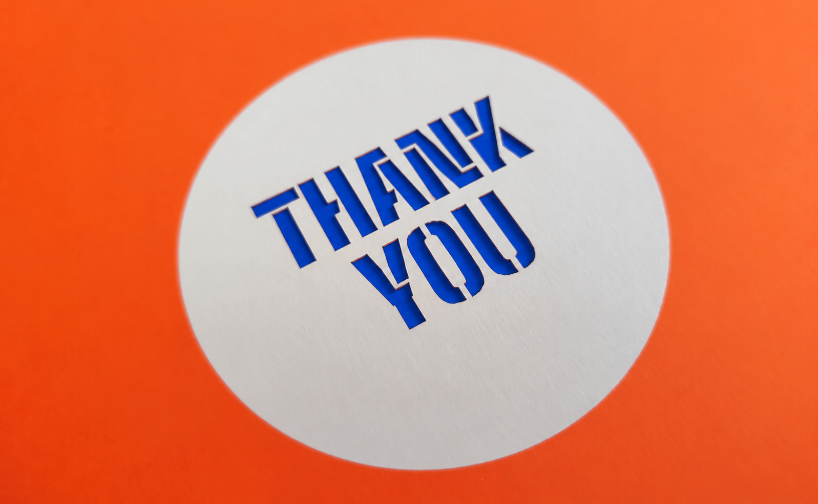 The Terrace bespoke book back cover detail with die cut to see Thank you message through.