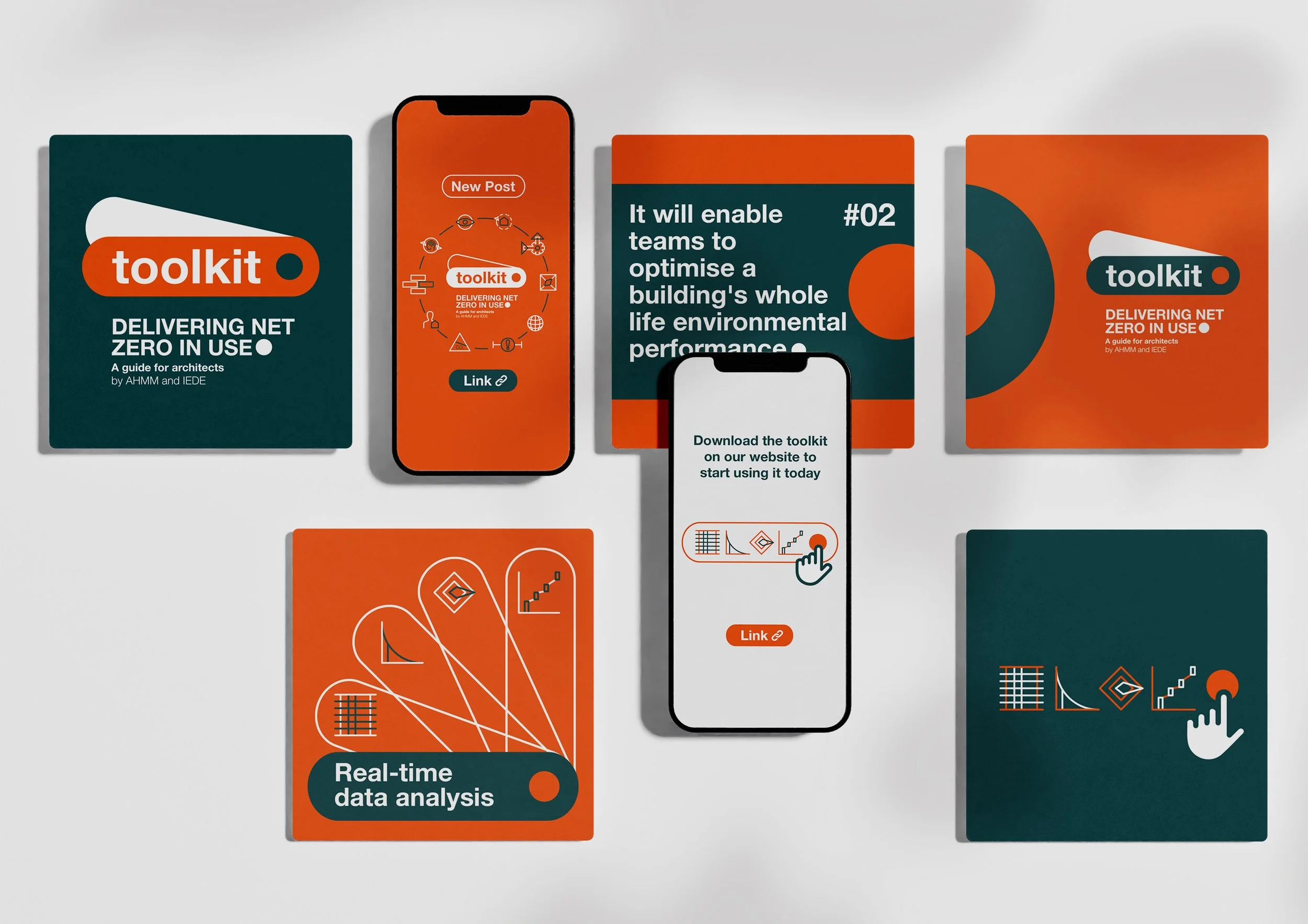 Marketing assets for social media to promote the guide and a toolkit for architects to calculate the carbon footprint of their projects.