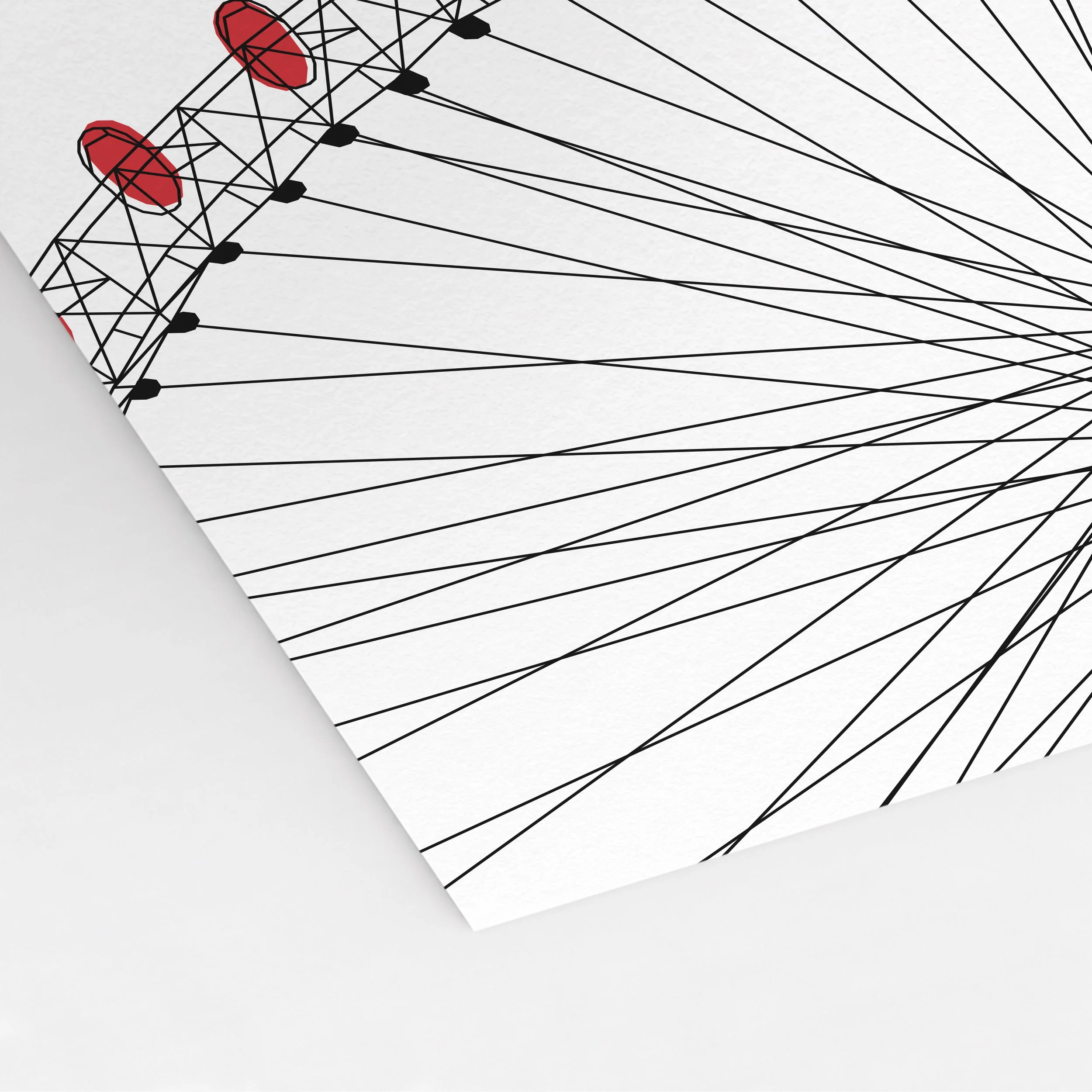 Detail of Pablo Jorge’s London Eye illustration, showing the wheel’s structure and linework.