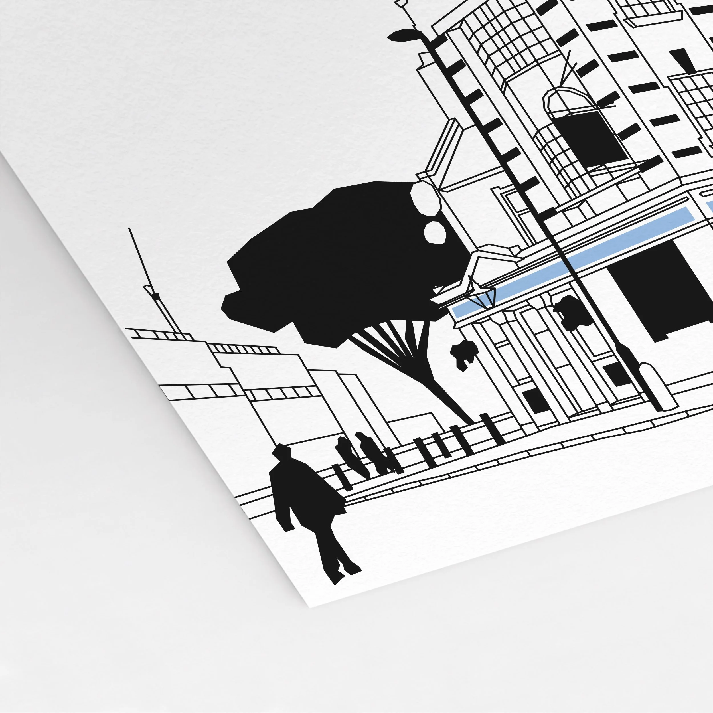 Detail of Pablo Jorge’s Black Prince pub illustration, showing the building’s decorative façade.
