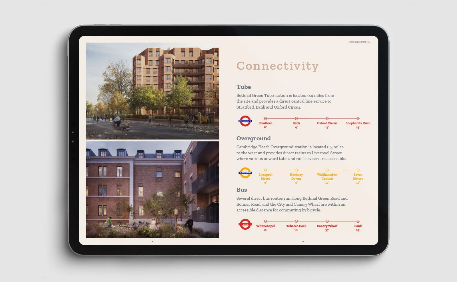 Digital brochure showing the transportlinks and two  3D visualisations.