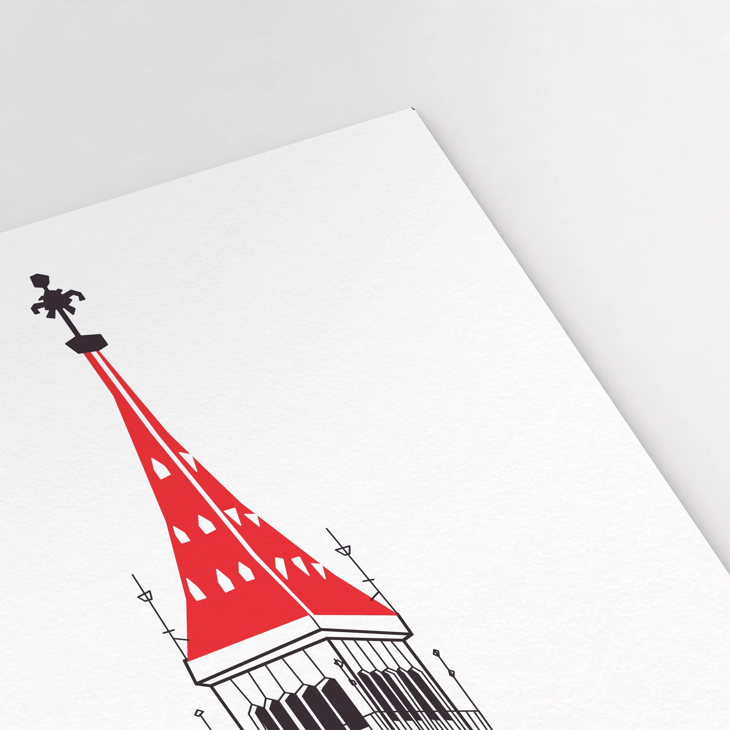 Close-up of Pablo Jorge’s Big Ben illustration, showing the tower’s architectural linework and colour.