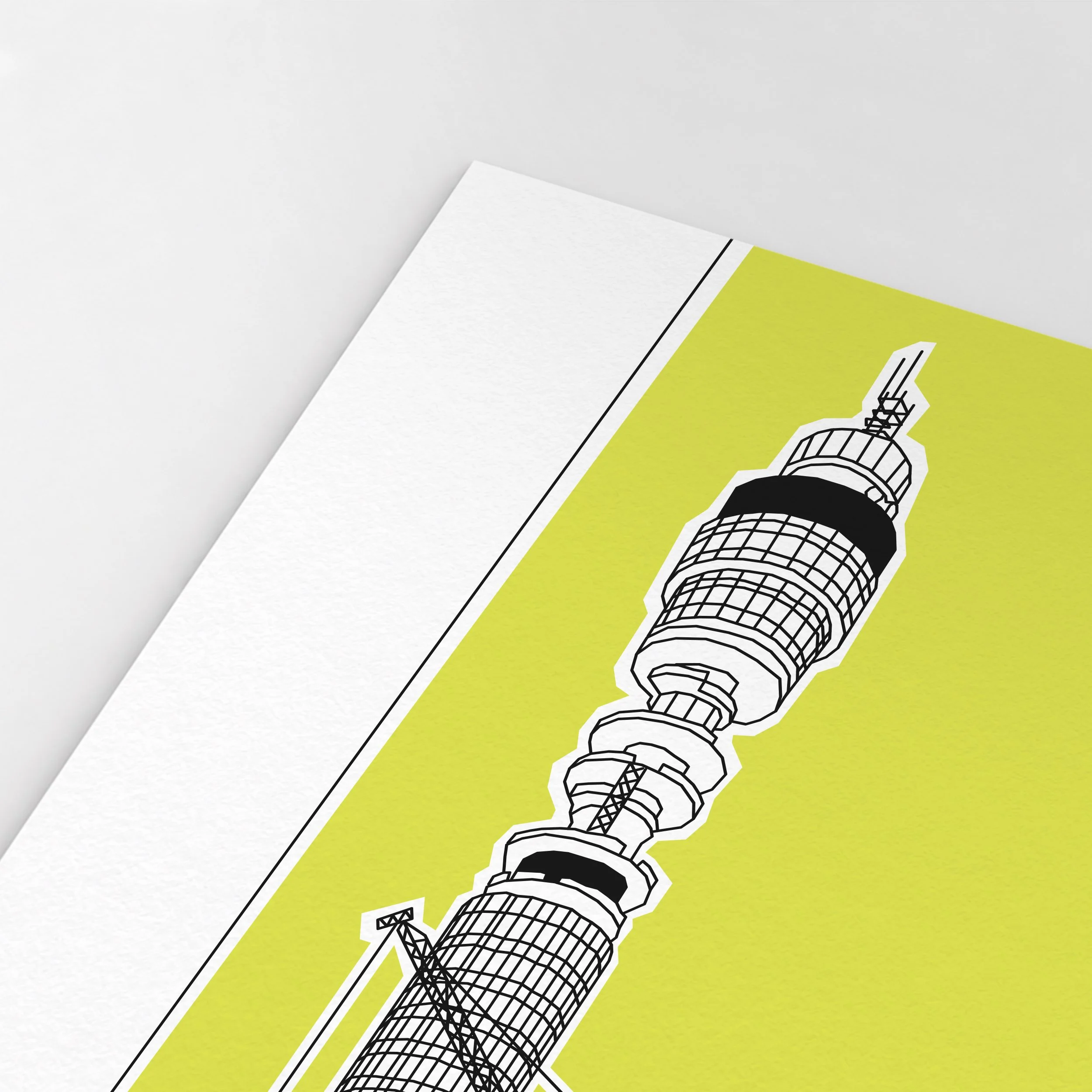Detail of Pablo Jorge’s BT Tower illustration, showing the tower’s architectural linework.
