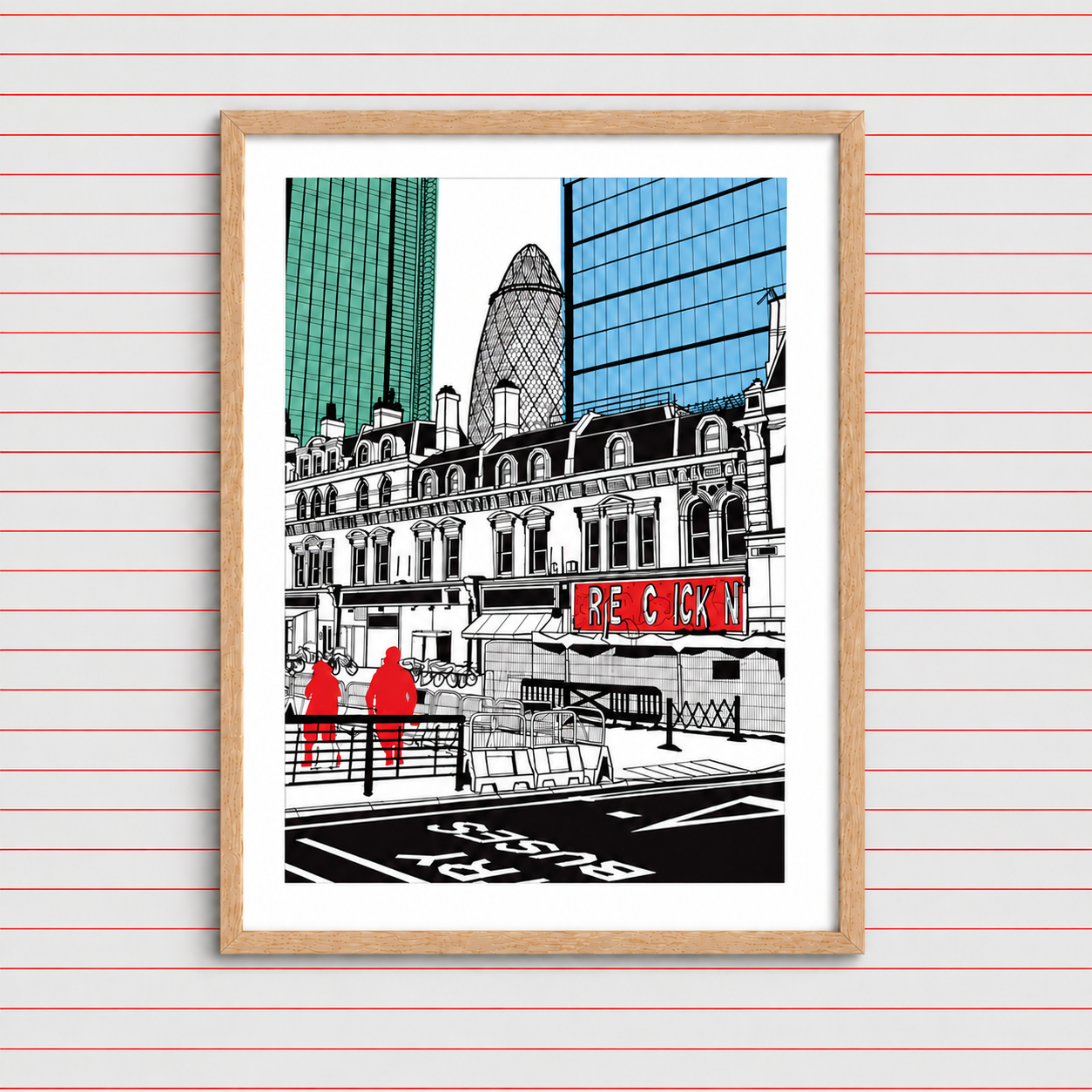 The Gherkin, an illustration by Pablo Jorge, depicts a unique view of the City Of London always in constant development.